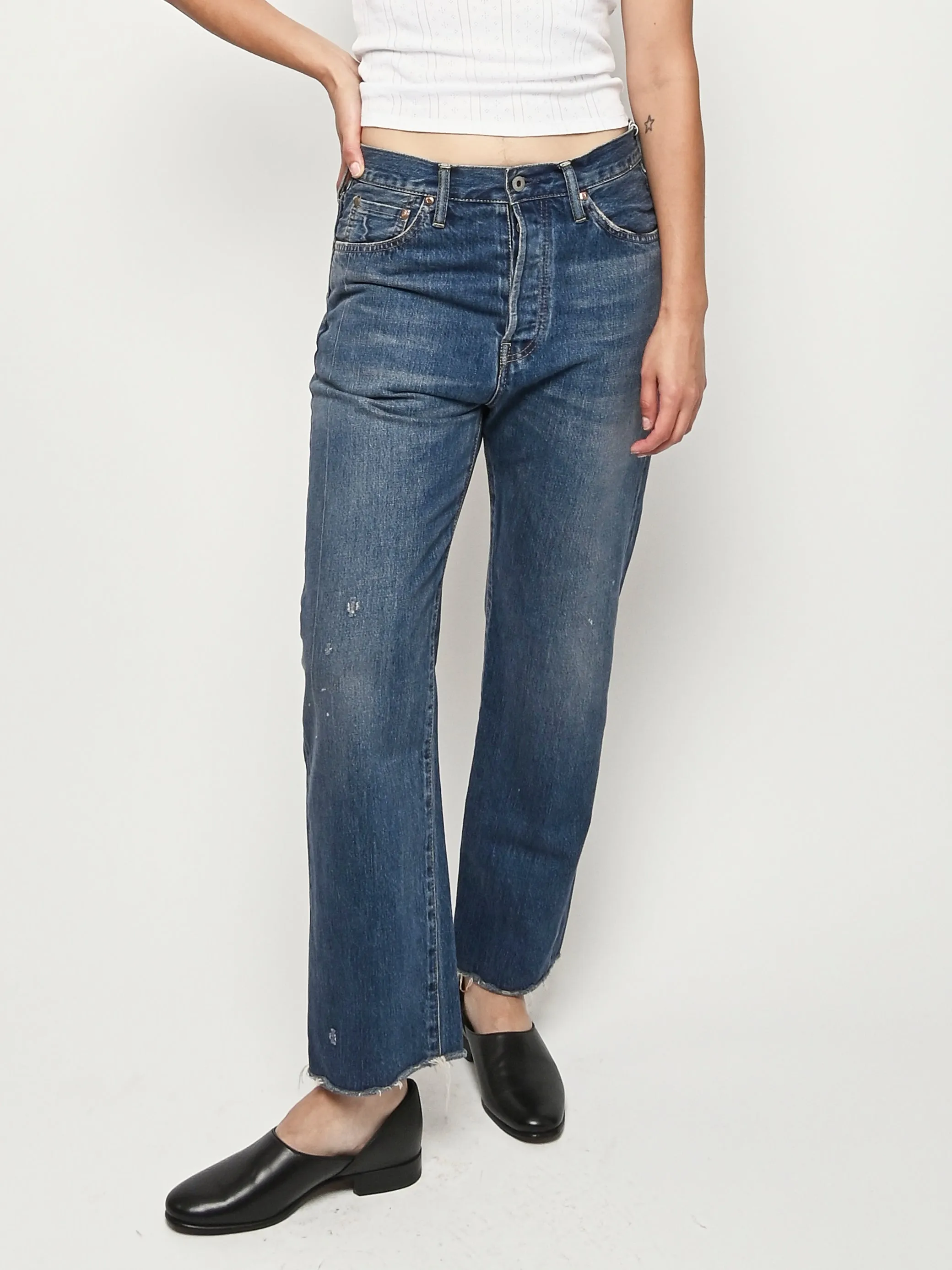 Vintage Dark Selvedge Denim Used Ankle Cut sold by Frances May Houseline product image thumbnail 2