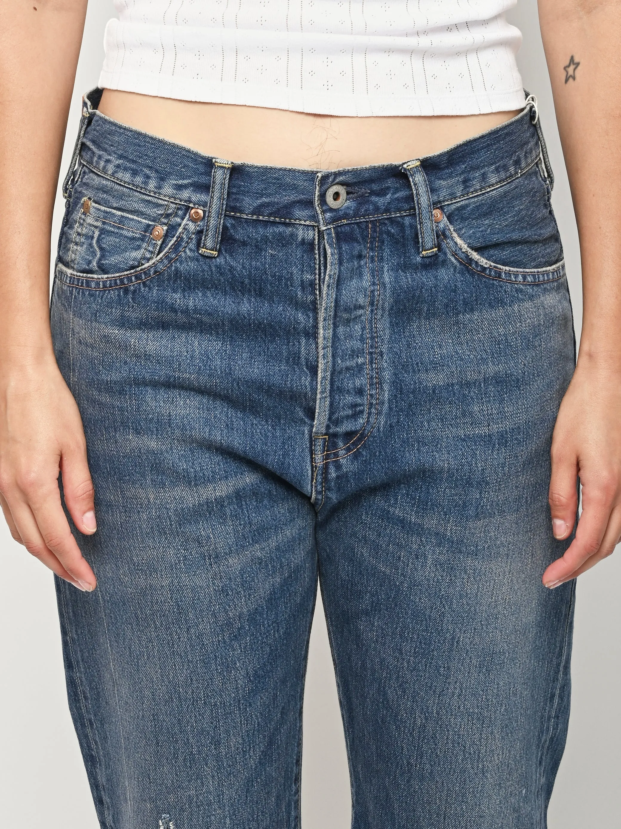 Vintage Dark Selvedge Denim Used Ankle Cut sold by Frances May Houseline product image thumbnail 4