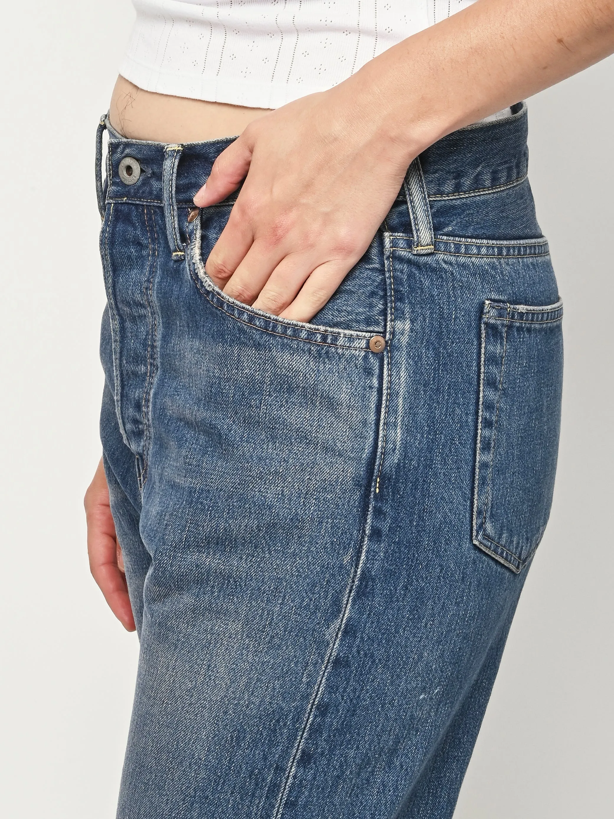 Vintage Dark Selvedge Denim Used Ankle Cut sold by Frances May Houseline product image thumbnail 3