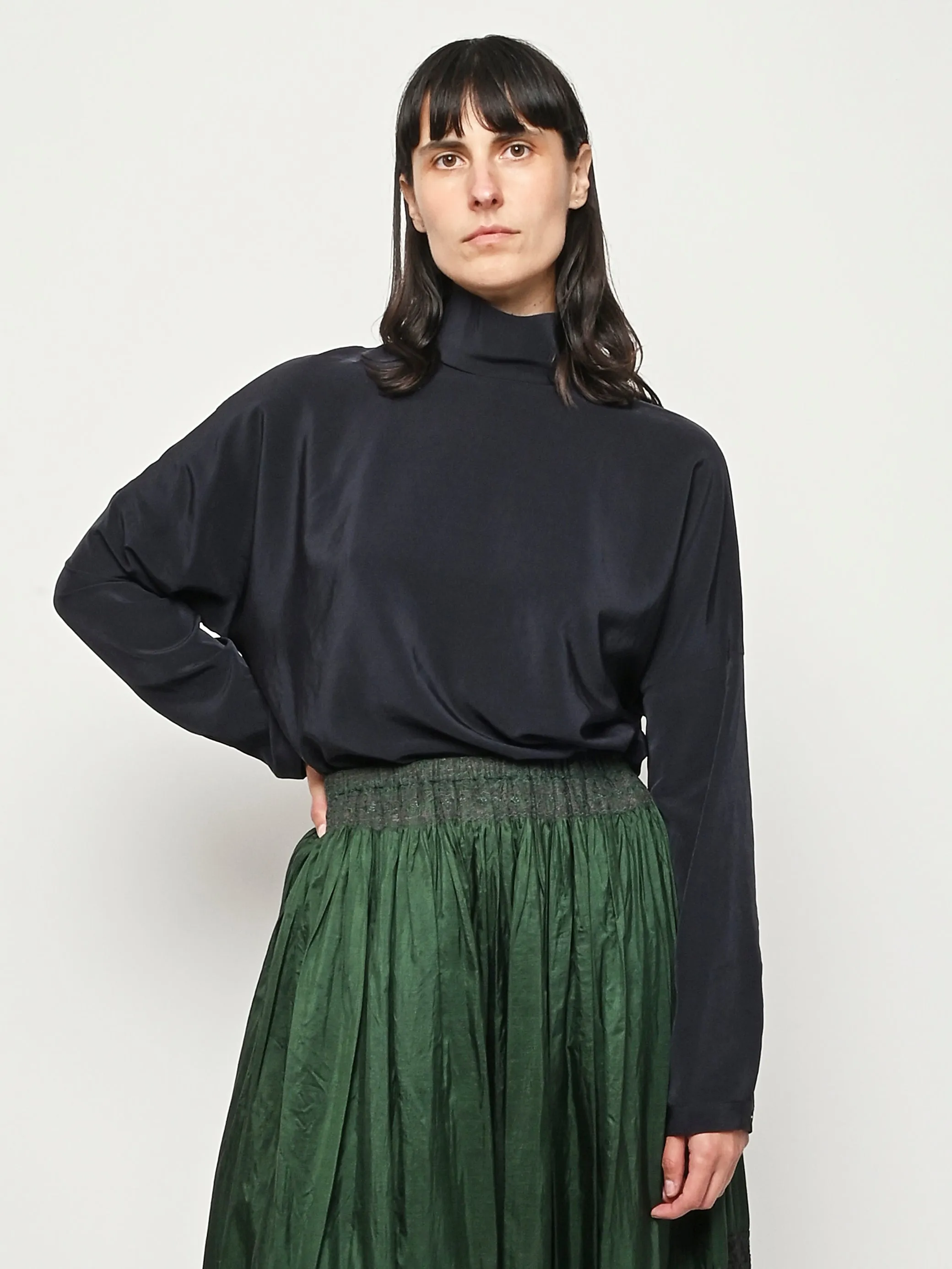 Navy Relaxed Suiting Funnel Neck Dolman Sleeve Top sold by Frances May Houseline product image thumbnail 2