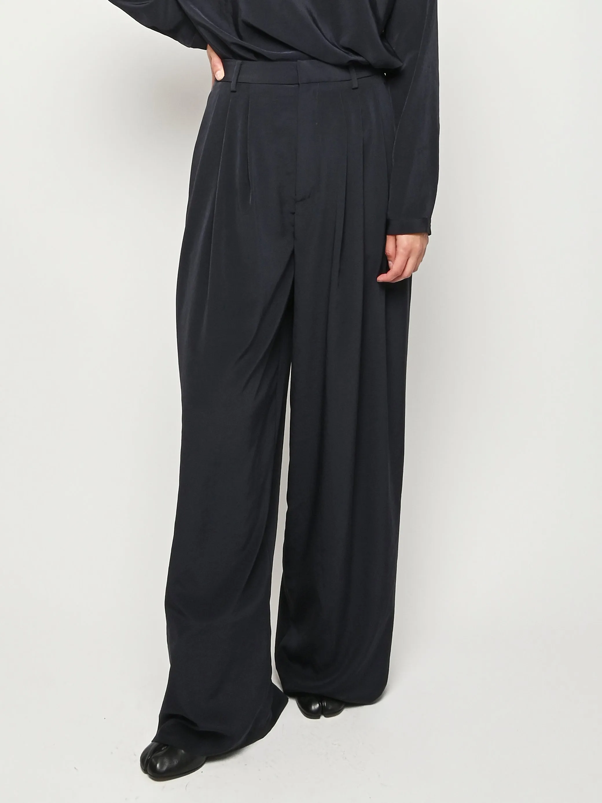 Navy Relaxed Suiting Triple Pleat Pant sold by Frances May Houseline product image thumbnail 2
