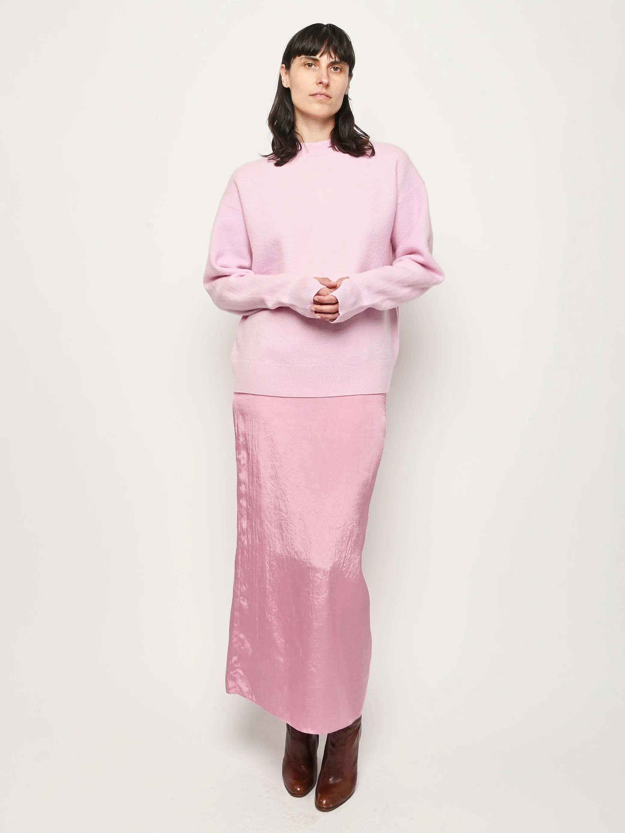 Pink Boiled Wool Crewneck Easy Pullover sold by Frances May Houseline