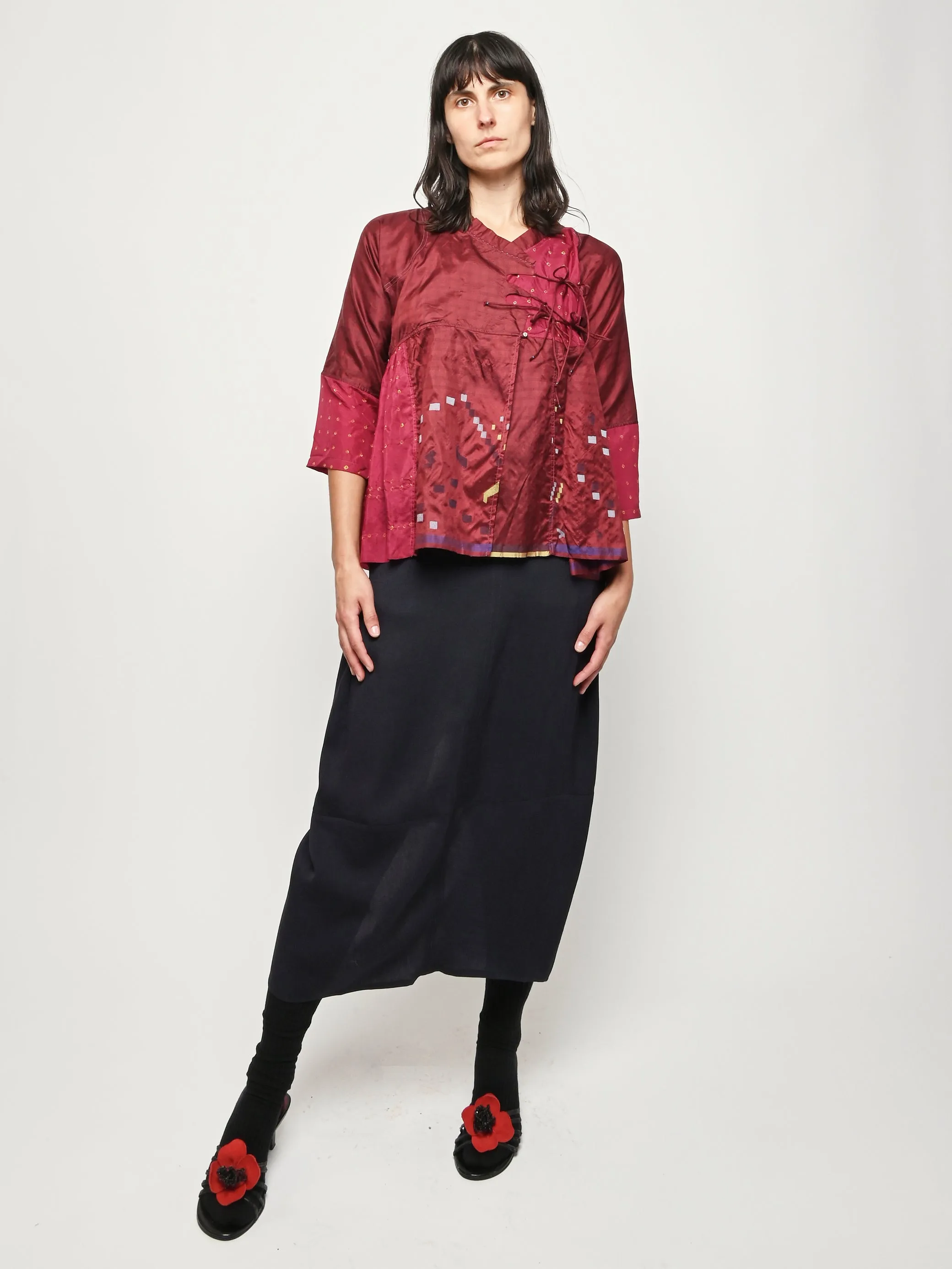 Red Silk Top sold by Frances May Houseline