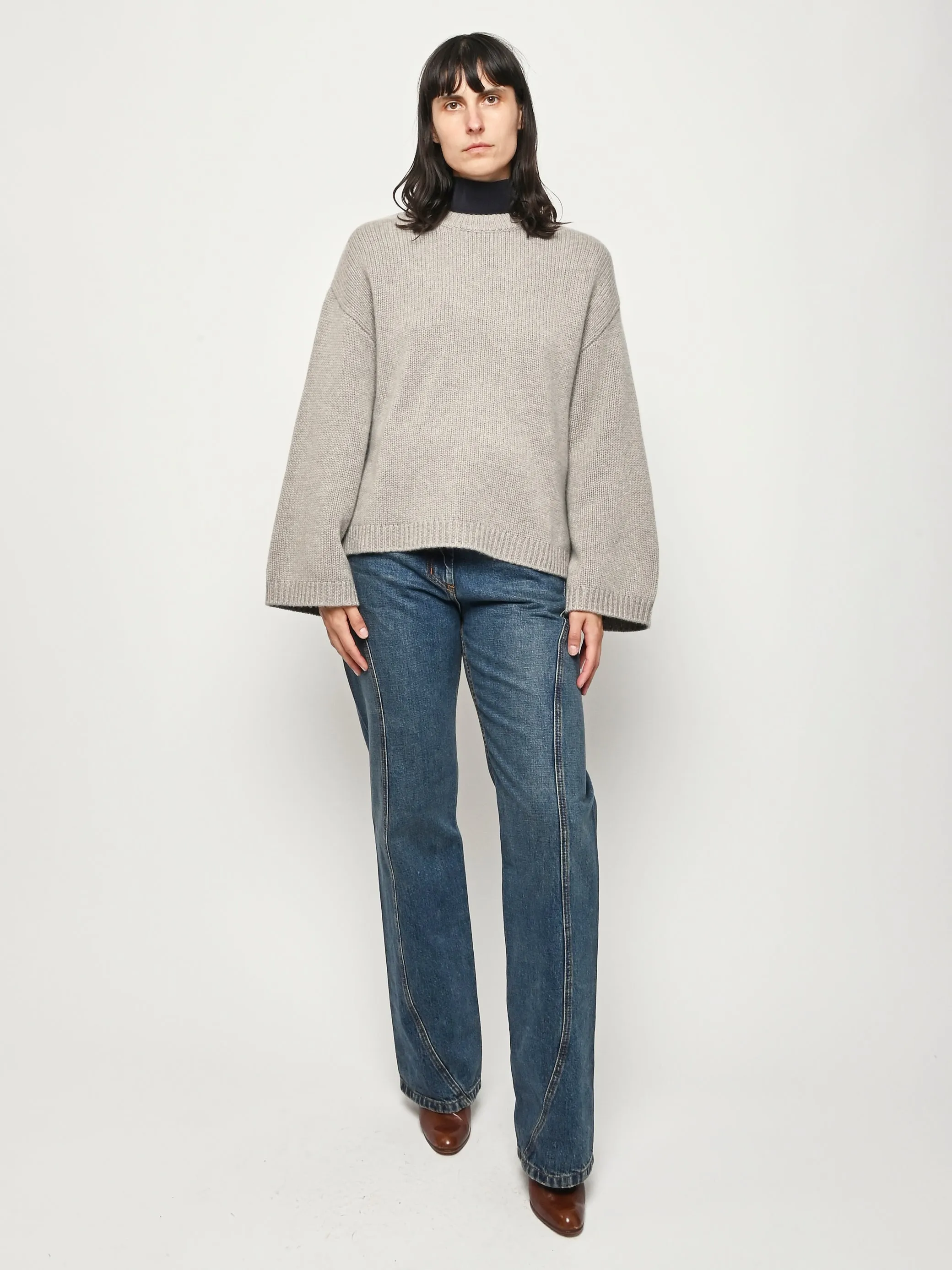 Greige Chunky Crewneck sold by Frances May Houseline