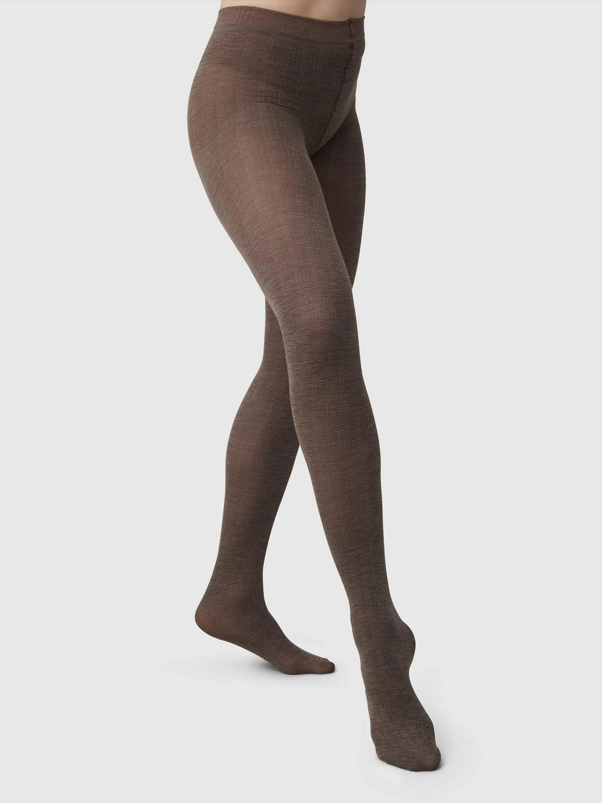 Mid Brown Knit Ylva Wool Fishbone Tights sold by Frances May Houseline product image thumbnail 3