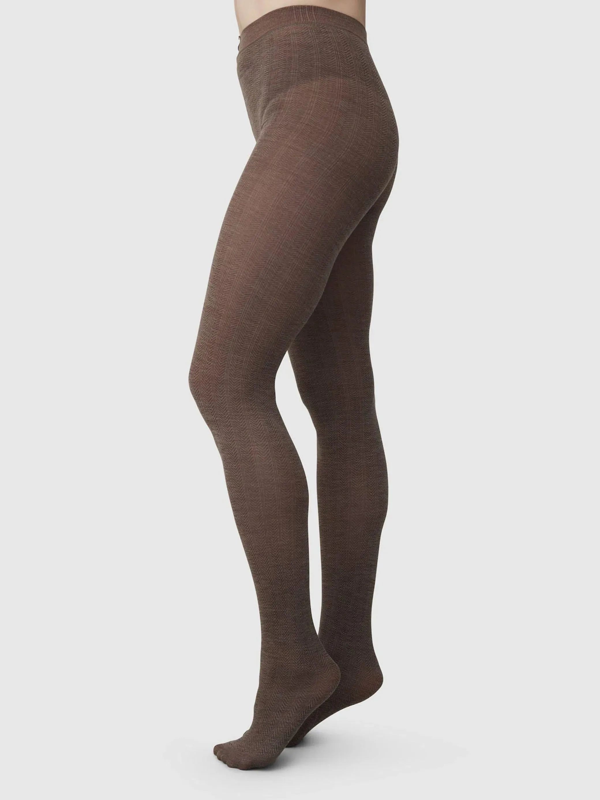 Mid Brown Knit Ylva Wool Fishbone Tights sold by Frances May Houseline product image thumbnail 2