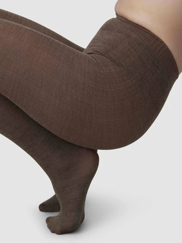 Mid Brown Knit Ylva Wool Fishbone Tights sold by Frances May Houseline