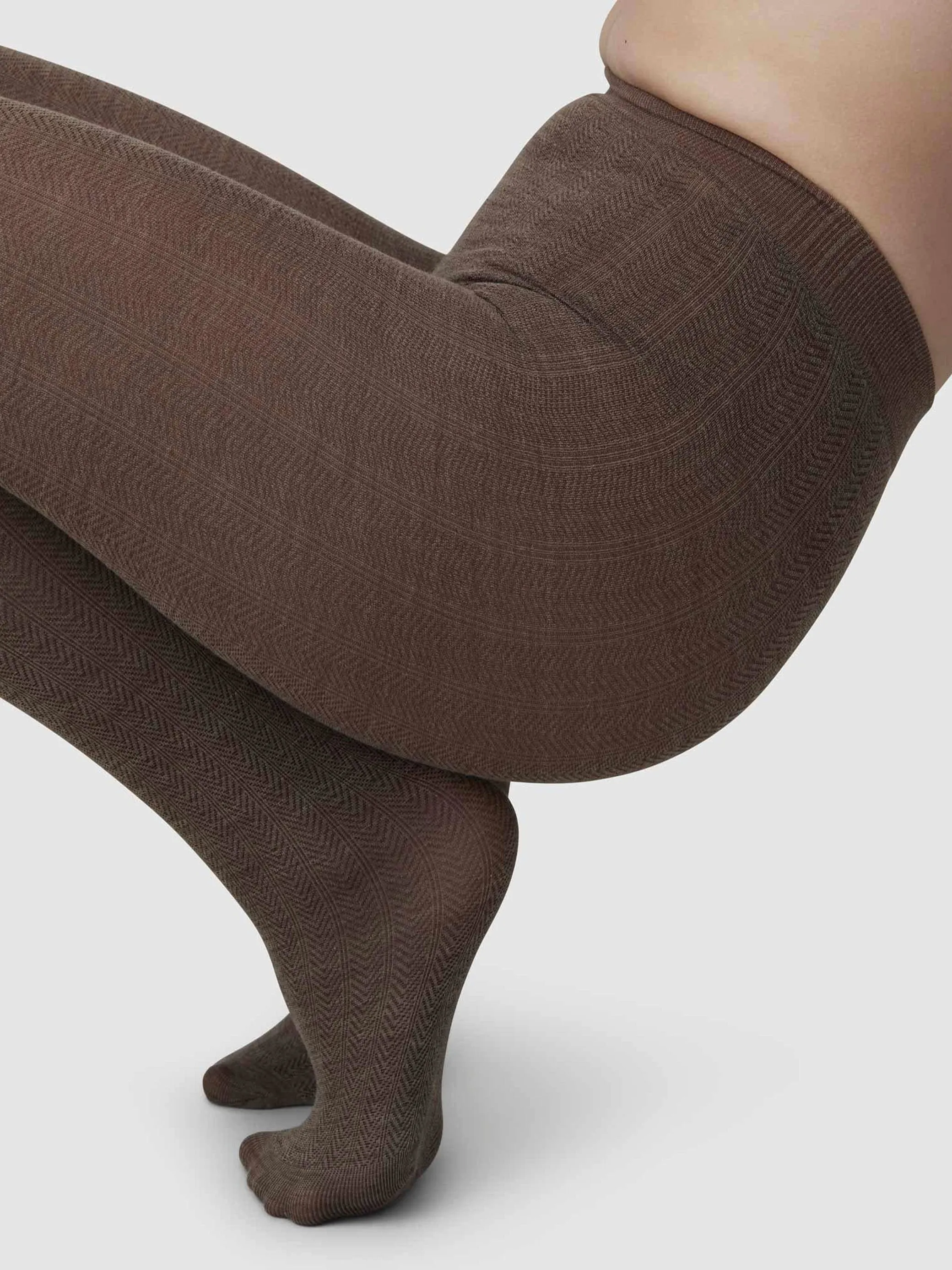 Mid Brown Knit Ylva Wool Fishbone Tights sold by Frances May Houseline