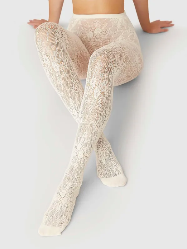 Ivory Lace Rosa Tights sold by Frances May Houseline