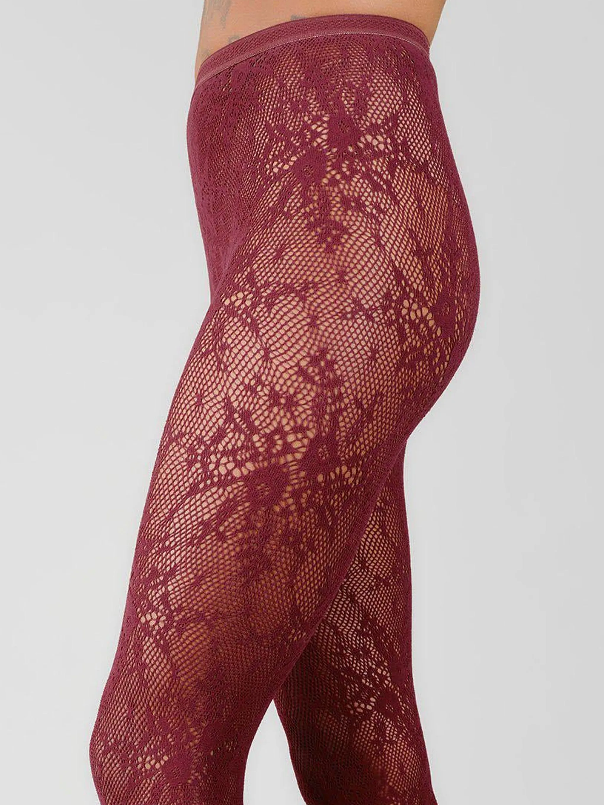 Deep Red Lace Rosa Tights sold by Frances May Houseline