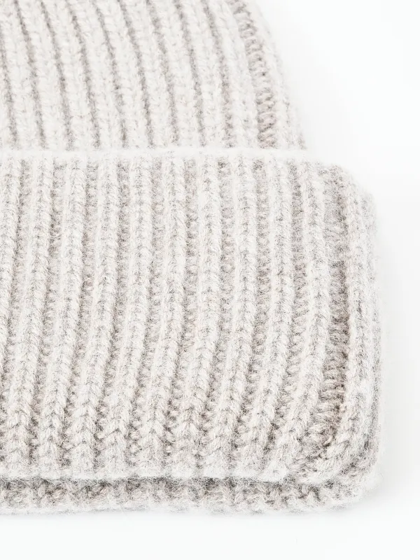 Greige Ribbed Beanie sold by Frances May Houseline