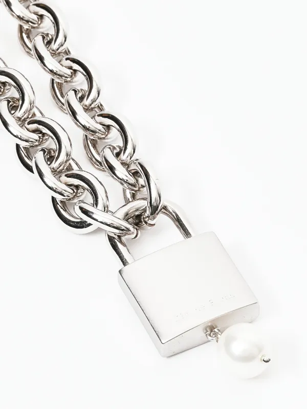 Pearl/Rhodium Chain Necklace W/Pearl Padlock sold by Frances May Houseline