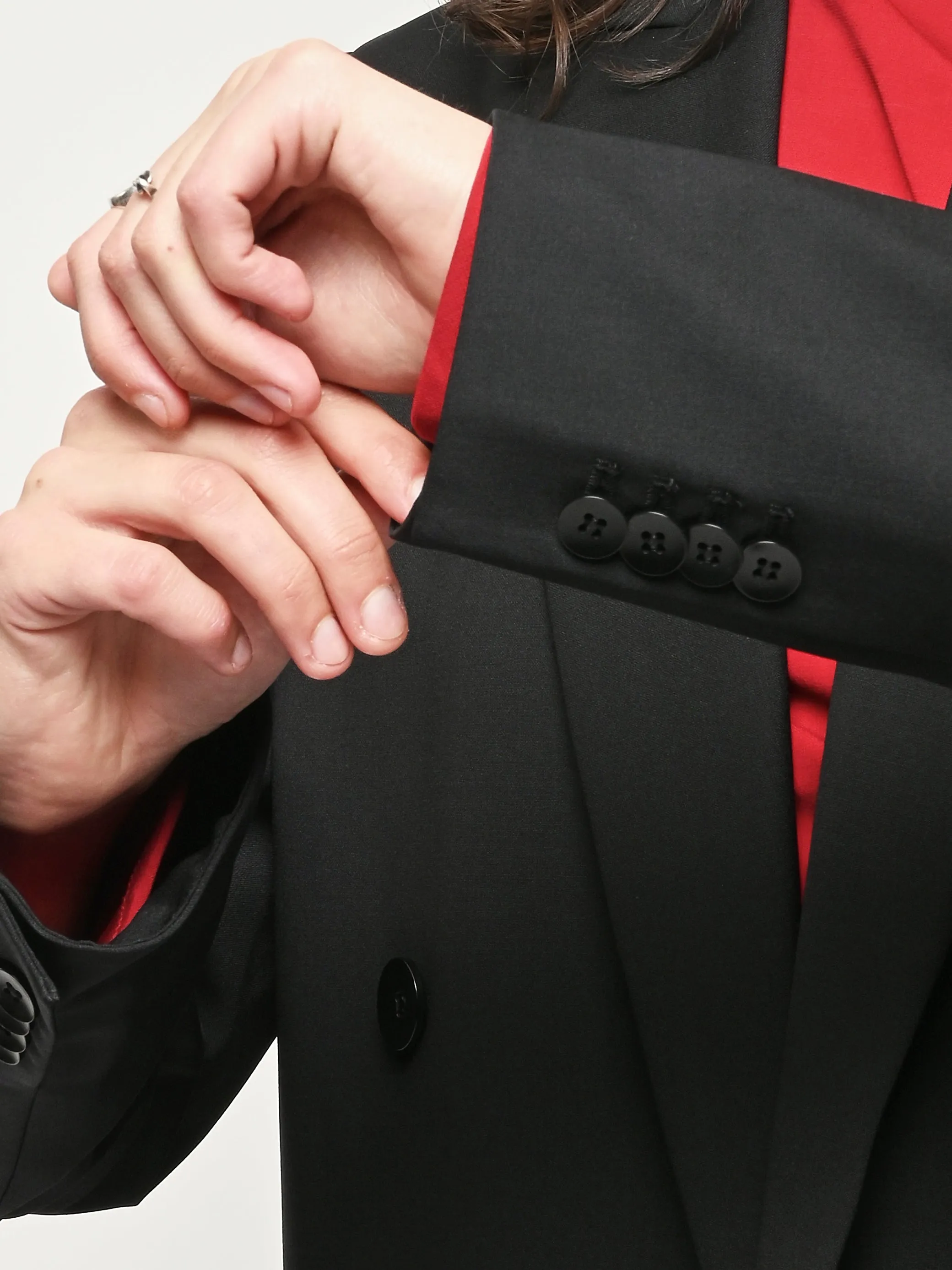 Black Recycled Tropical Wool Blazer W/Back Belt sold by Frances May Houseline product image thumbnail 5