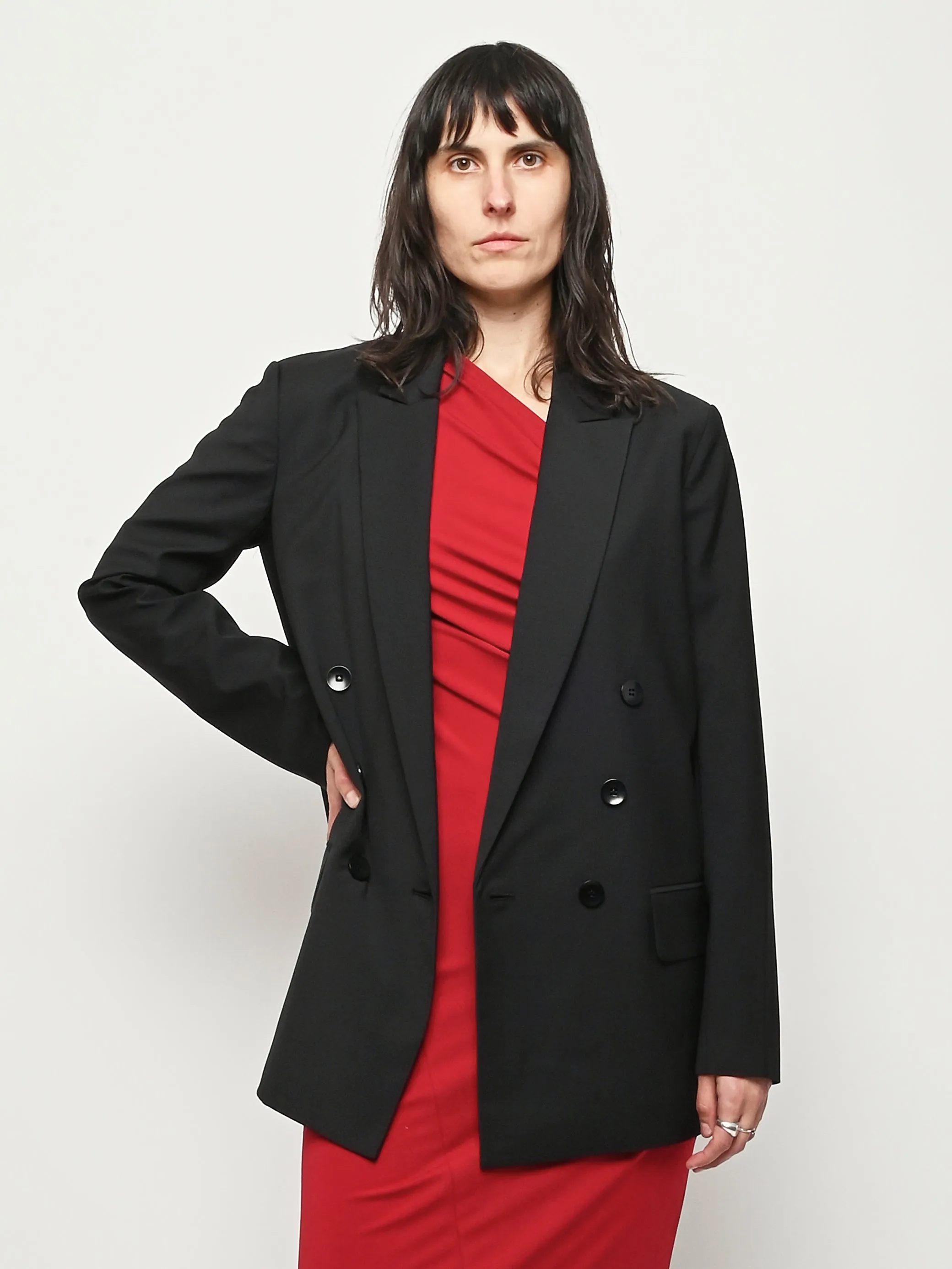 Black Recycled Tropical Wool Blazer W/Back Belt sold by Frances May Houseline product image thumbnail 2