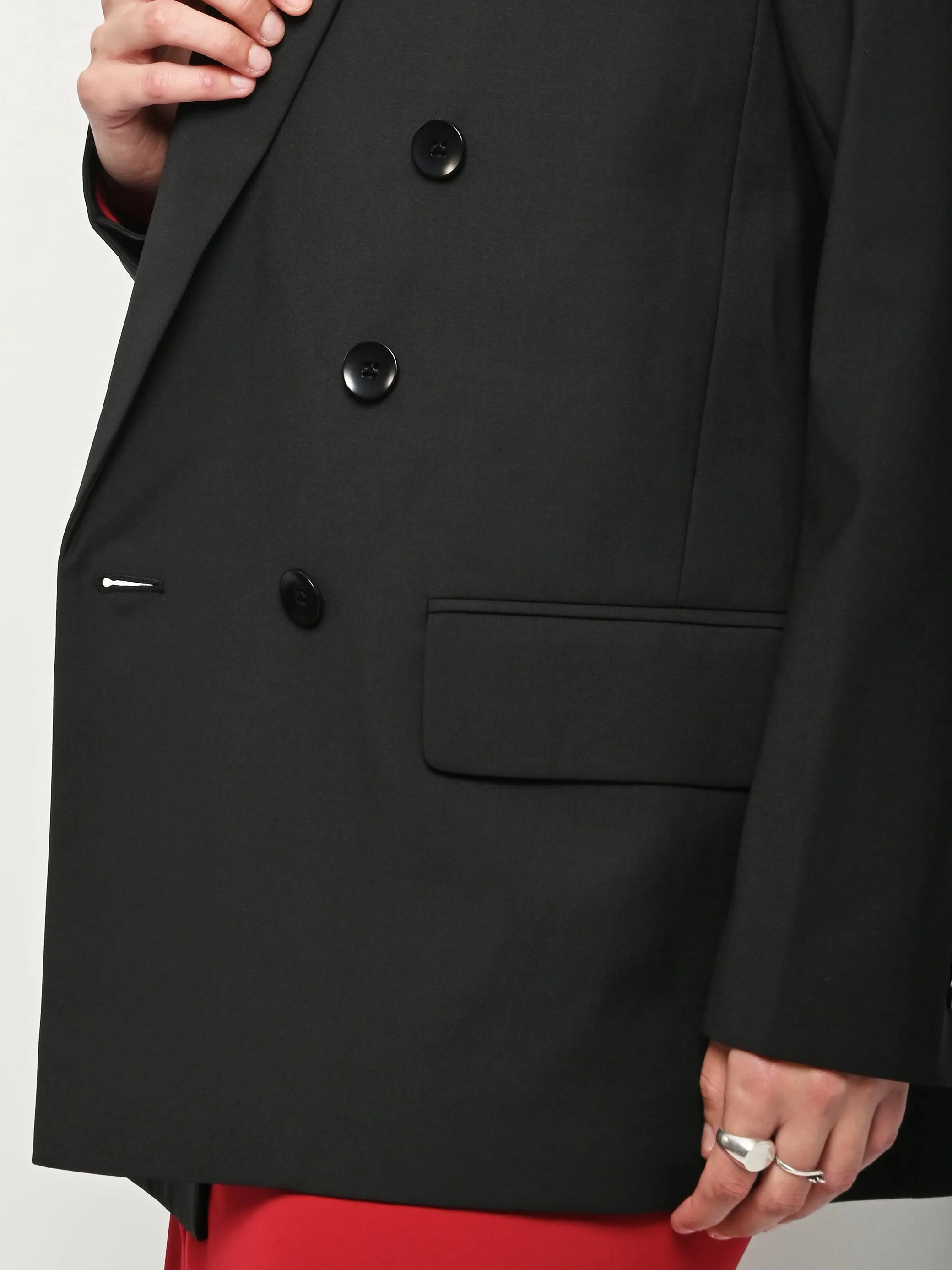 Black Recycled Tropical Wool Blazer W/Back Belt sold by Frances May Houseline product image thumbnail 4