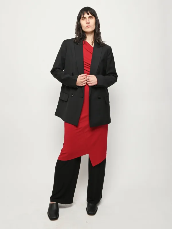 Black Recycled Tropical Wool Blazer W/Back Belt sold by Frances May Houseline