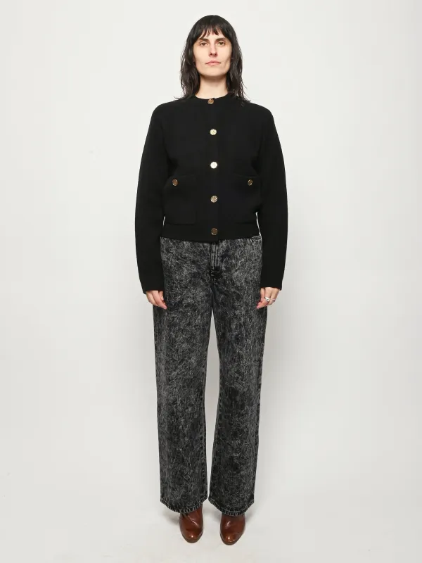 Black Hammered Button Cardigan sold by Frances May Houseline