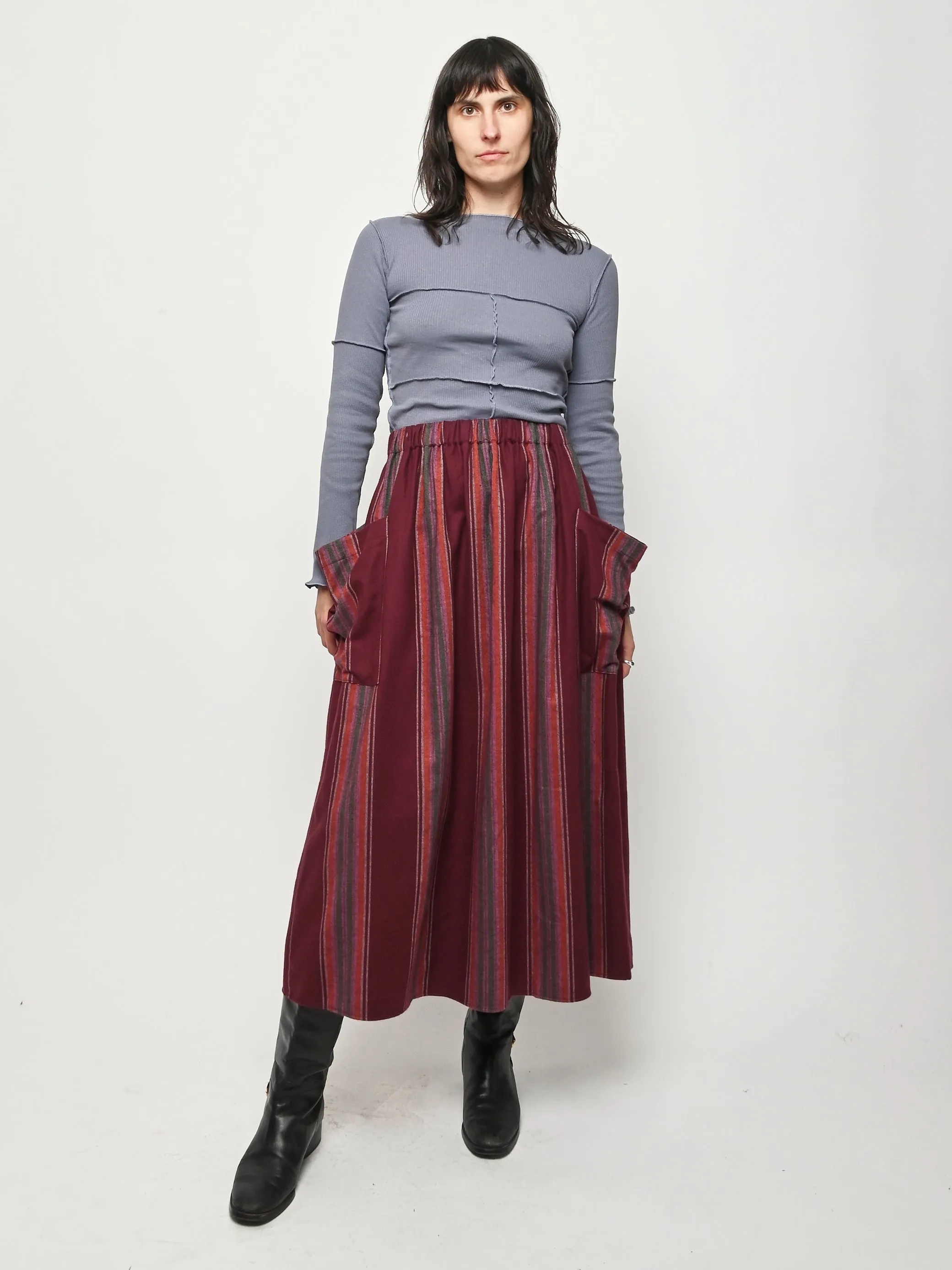 Maroon Stripe Snell Skirt sold by Frances May Houseline