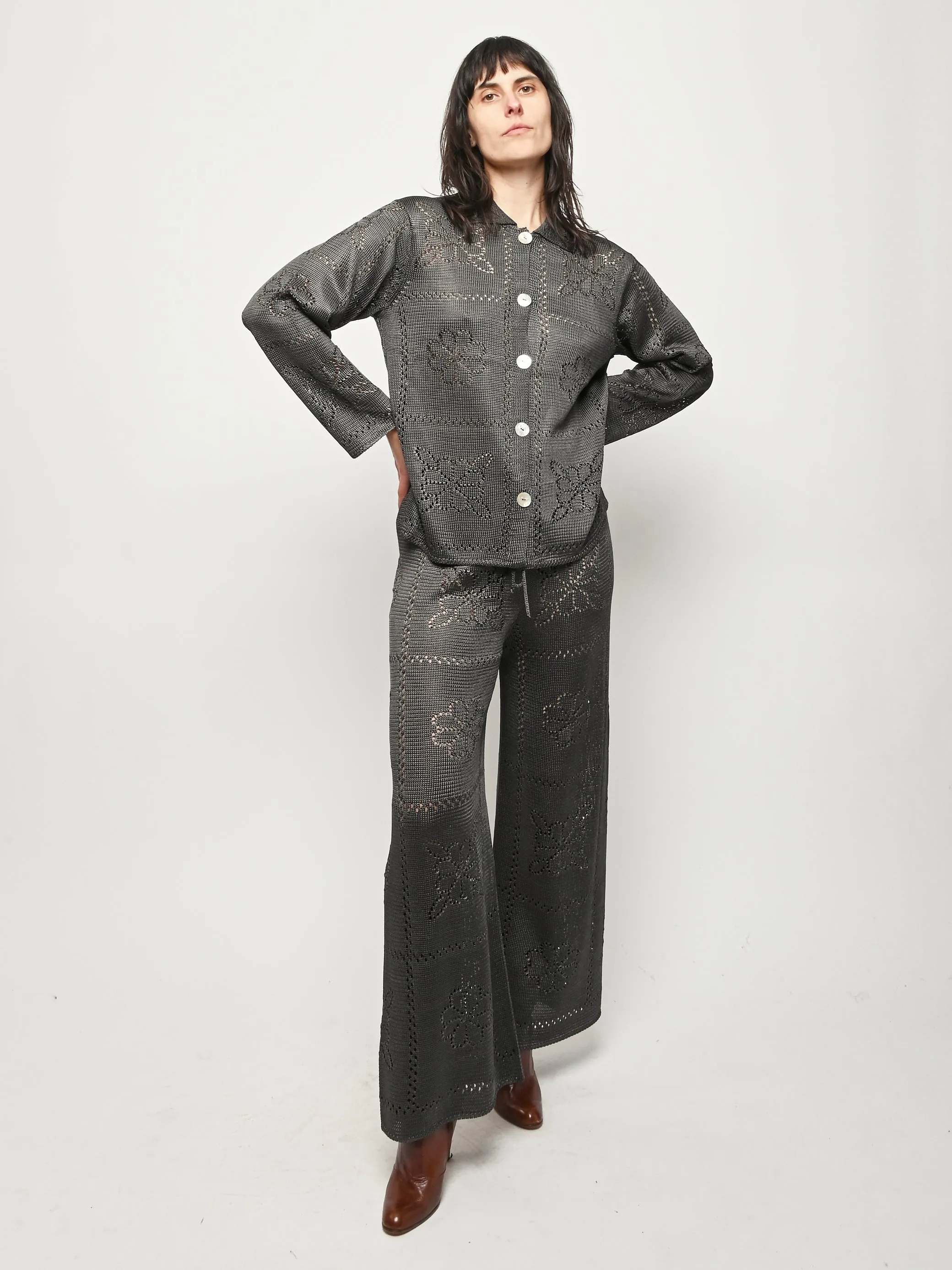 Charcoal Floral Tile Pant sold by Frances May Houseline