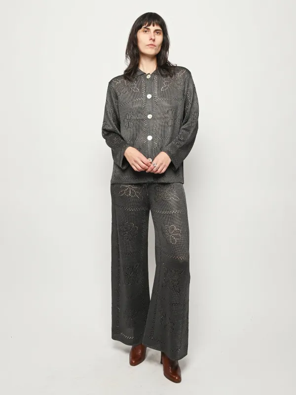 Charcoal Floral Tile Long Sleeve Shirt made by Frances May Houseline