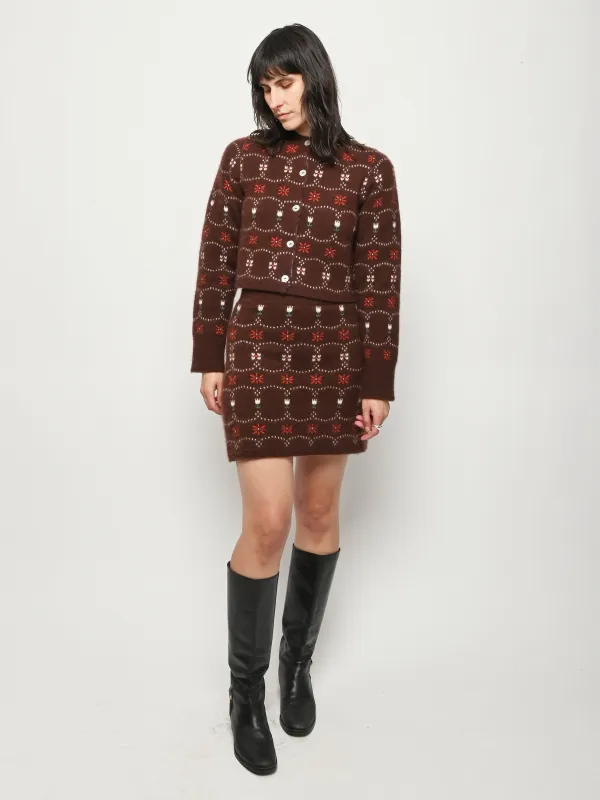 Chocolate/Multi Cashmere Fair Isle Mini Skirt made by Frances May Houseline