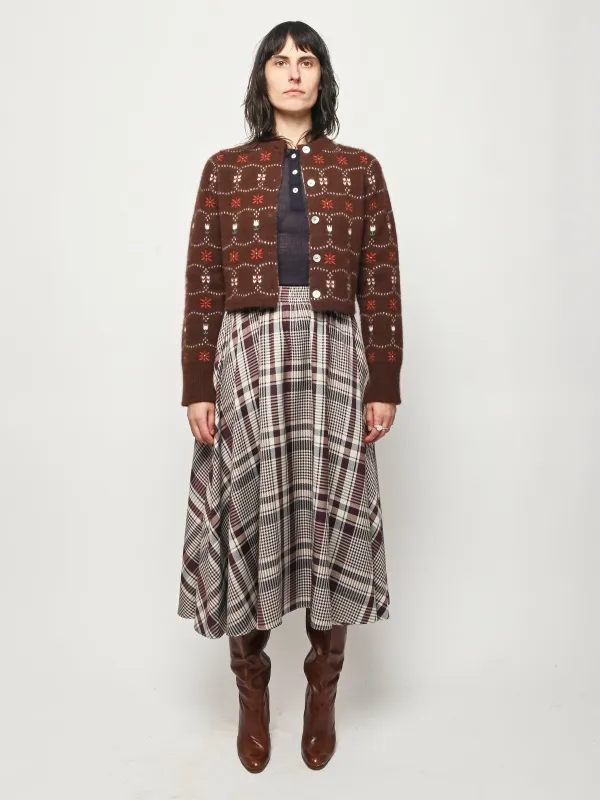 Chocolate/Multi Cashmere Western Fair Isle Cardigan made by Frances May Houseline