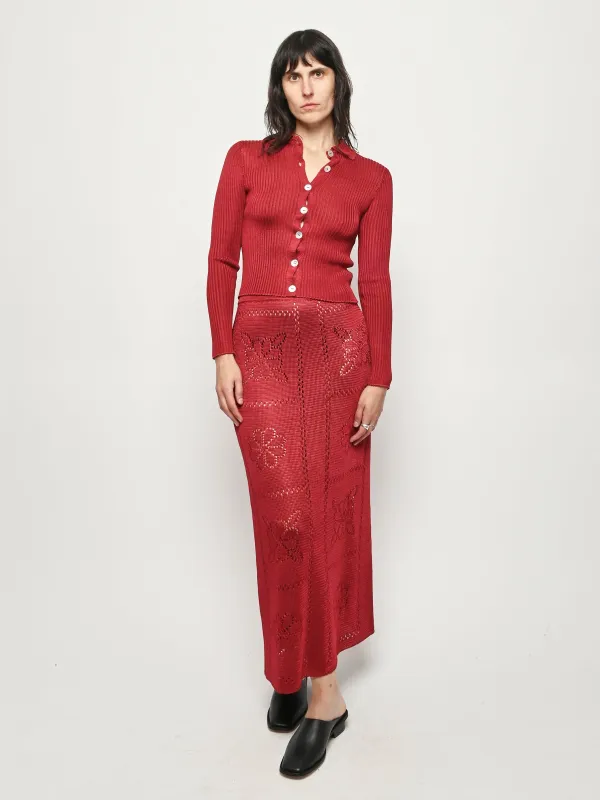 Oxblood Long Sleeve Cardigan made by Frances May Houseline