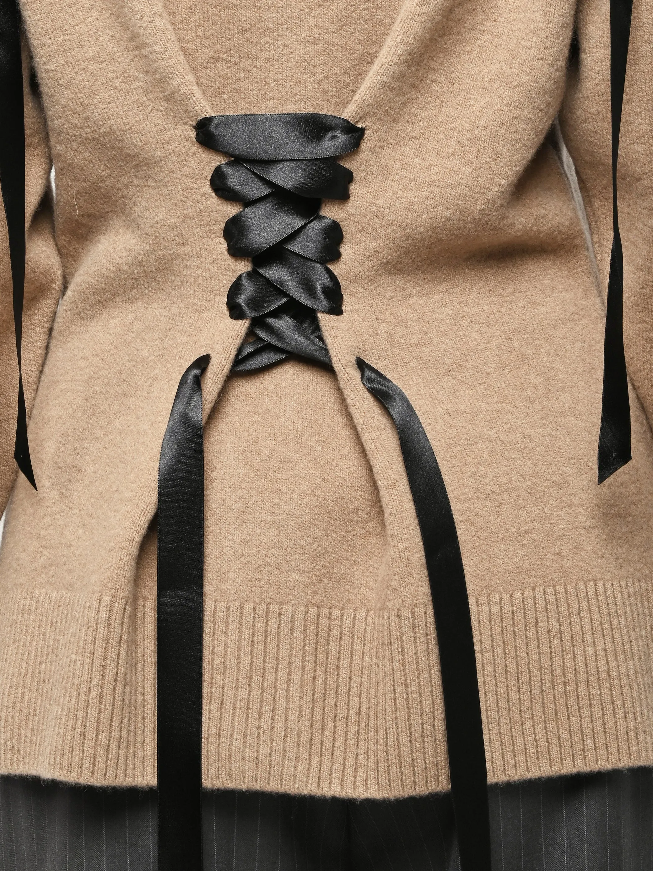 Camel Sculpted Ribbon Corset Detail Cardigan sold by Frances May Houseline product image thumbnail 5