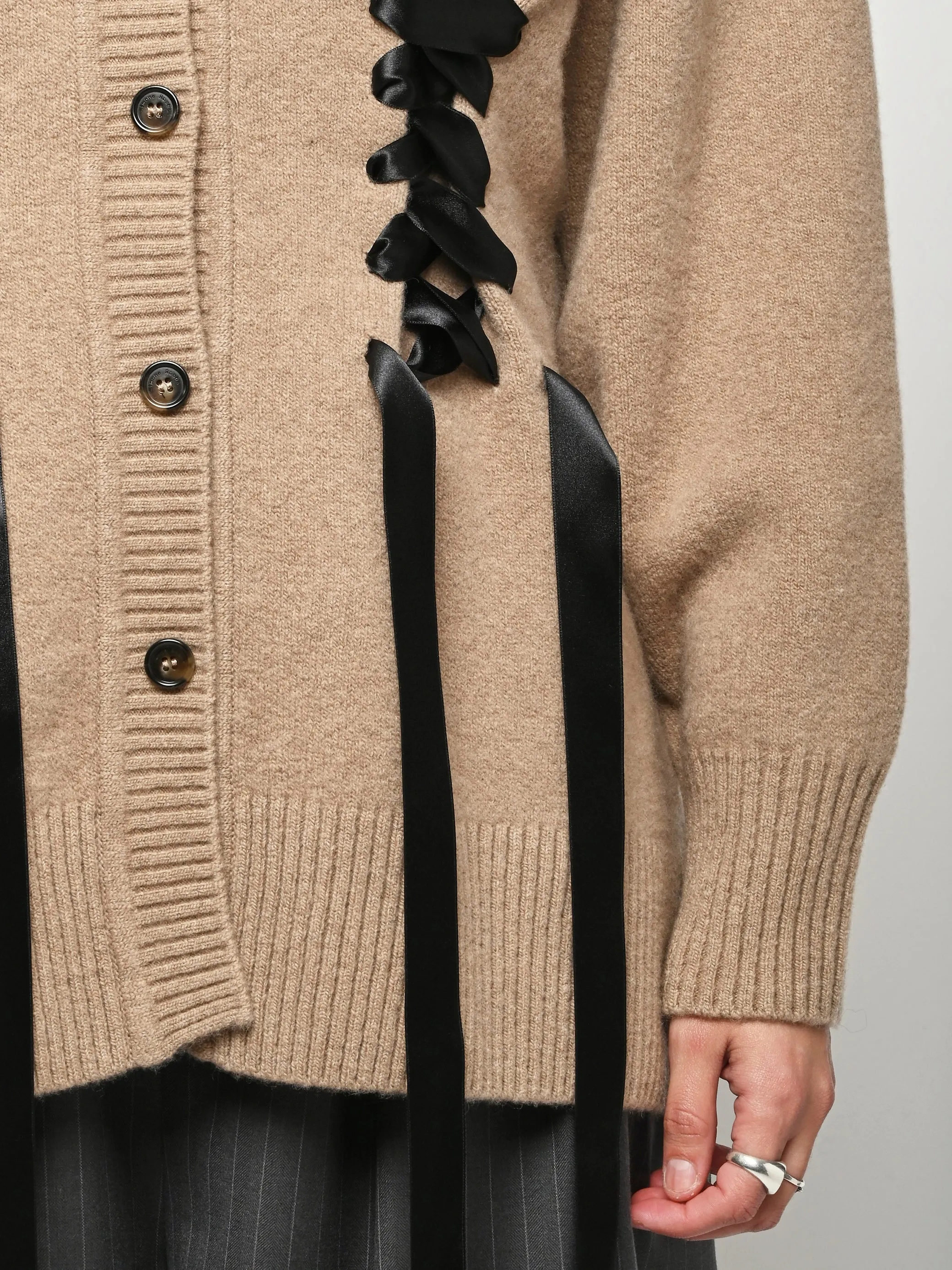 Camel Sculpted Ribbon Corset Detail Cardigan sold by Frances May Houseline product image thumbnail 4