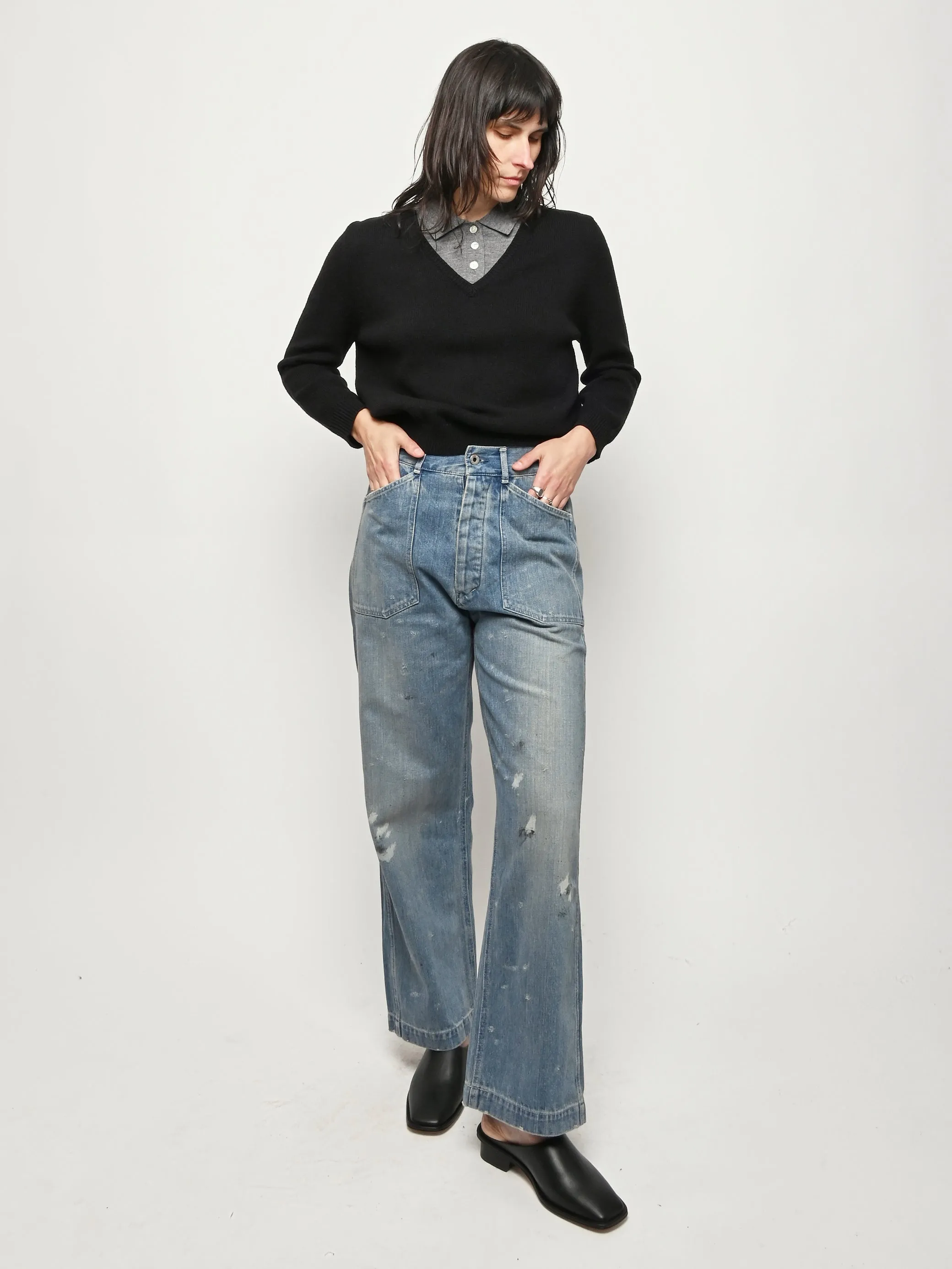 Light Vintage US Army Style Denim Trousers (R) sold by Frances May Houseline