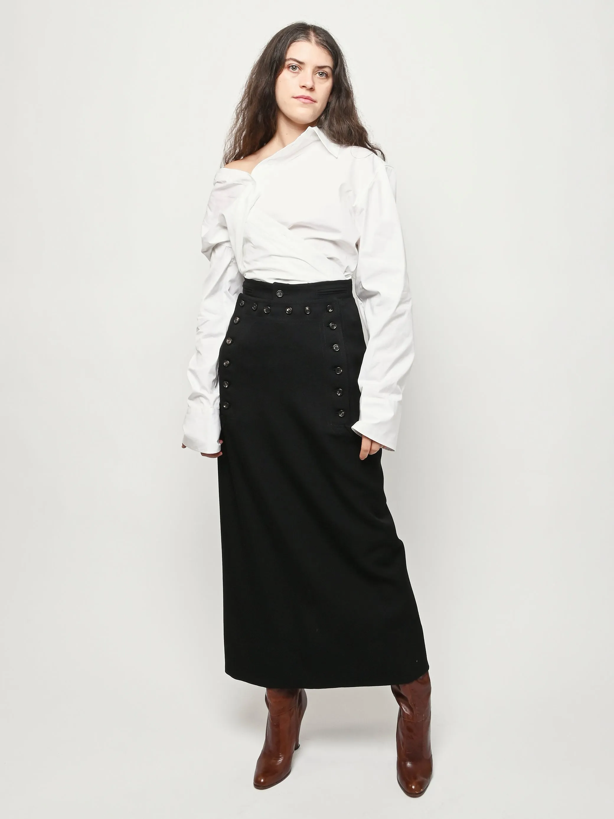 Black Riding Twill Sailor Skirt sold by Frances May Houseline