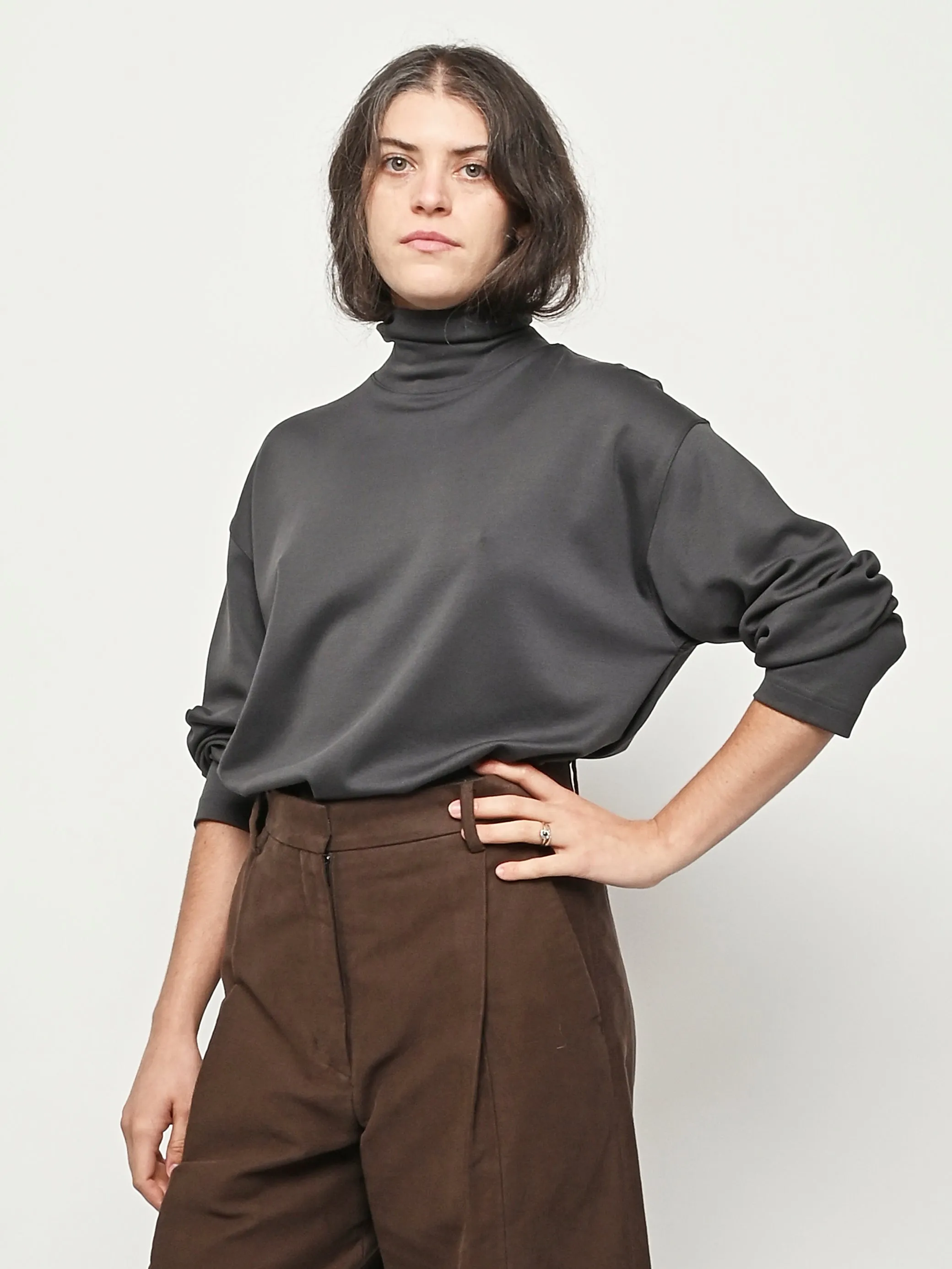 Carbon Grey Relaxed Mock Neck T-Shirt sold by Frances May Houseline product image thumbnail 2