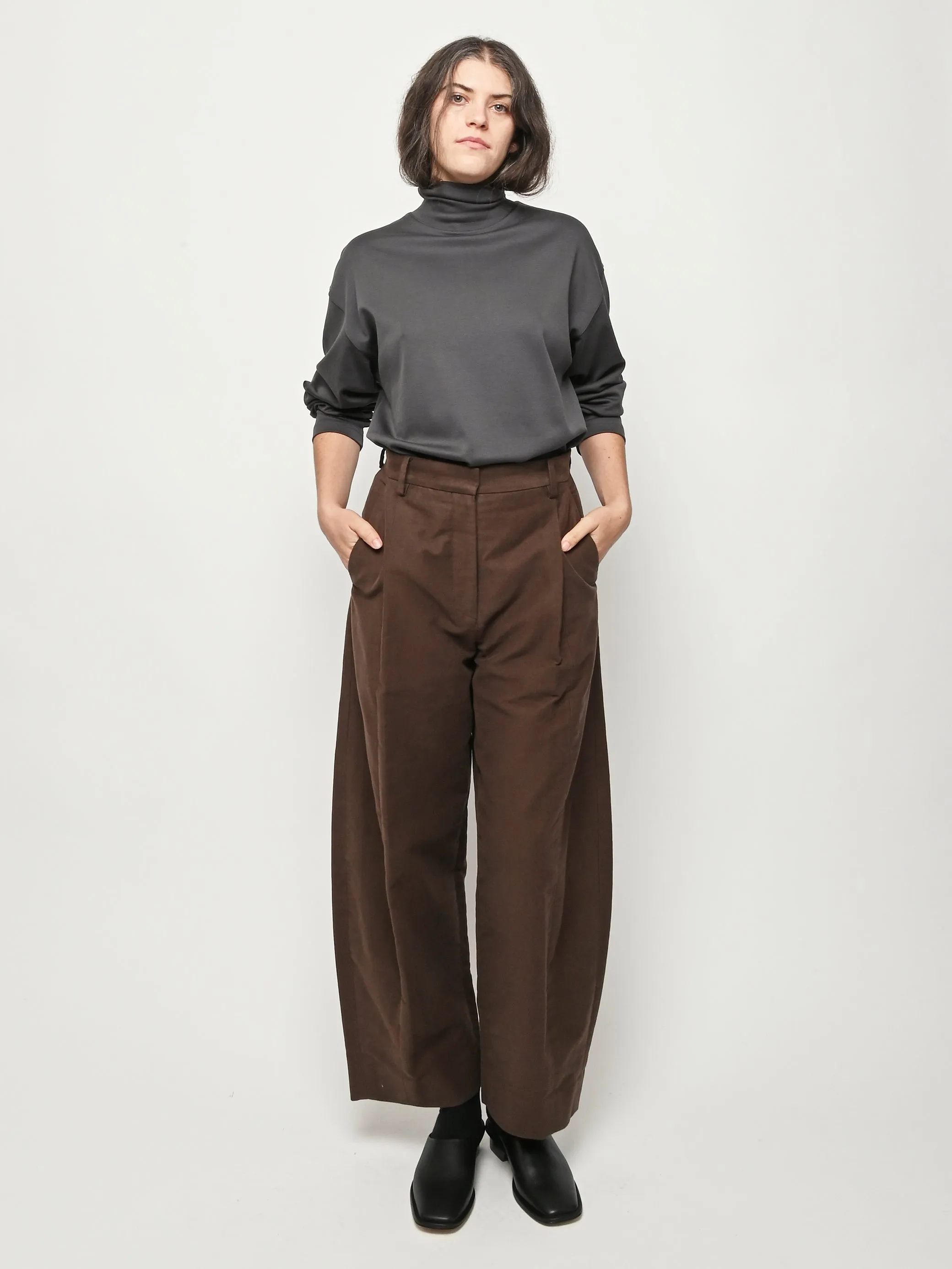 Carbon Grey Relaxed Mock Neck T-Shirt sold by Frances May Houseline