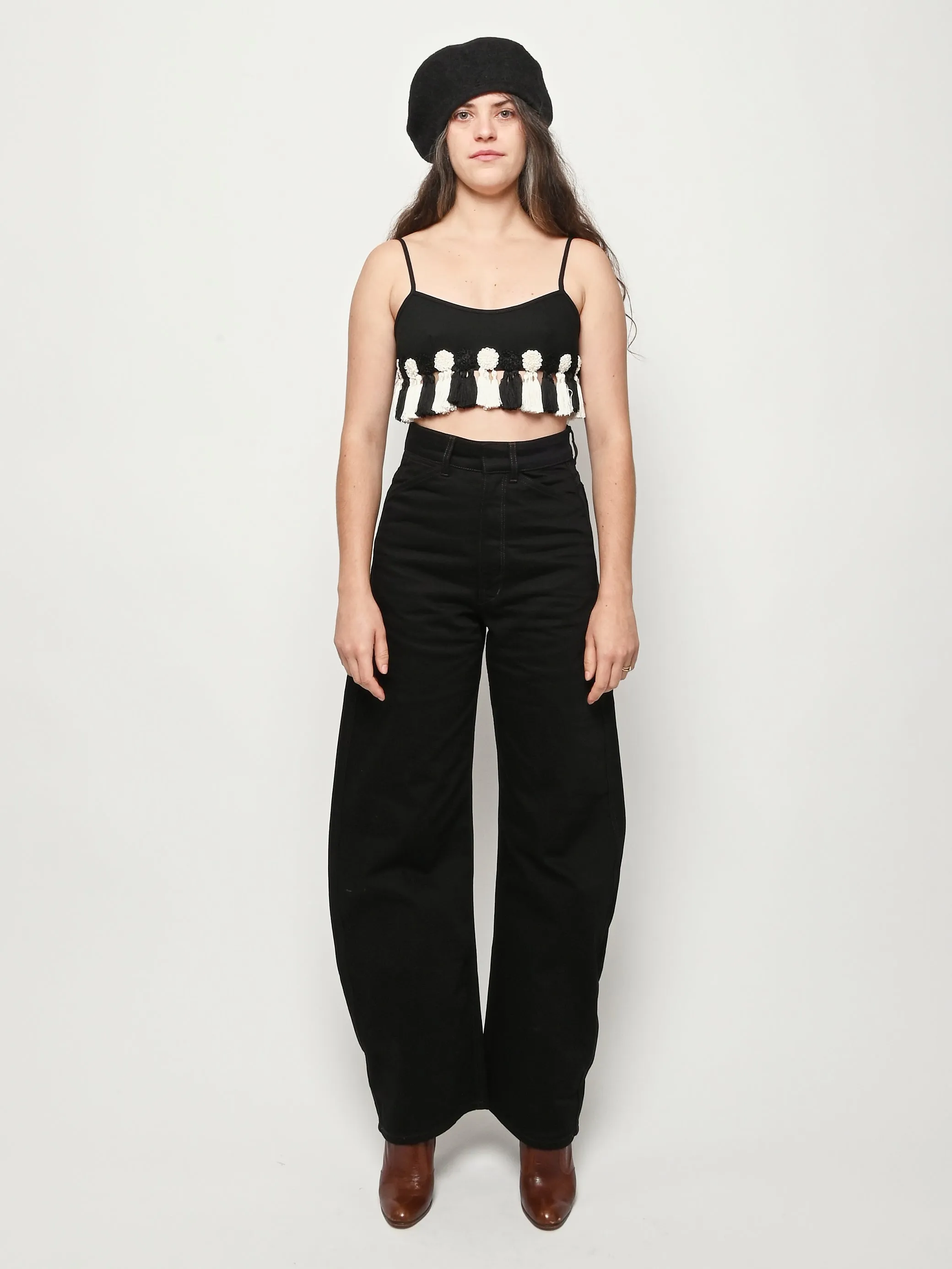Black High Waisted Curved Pants sold by Frances May Houseline