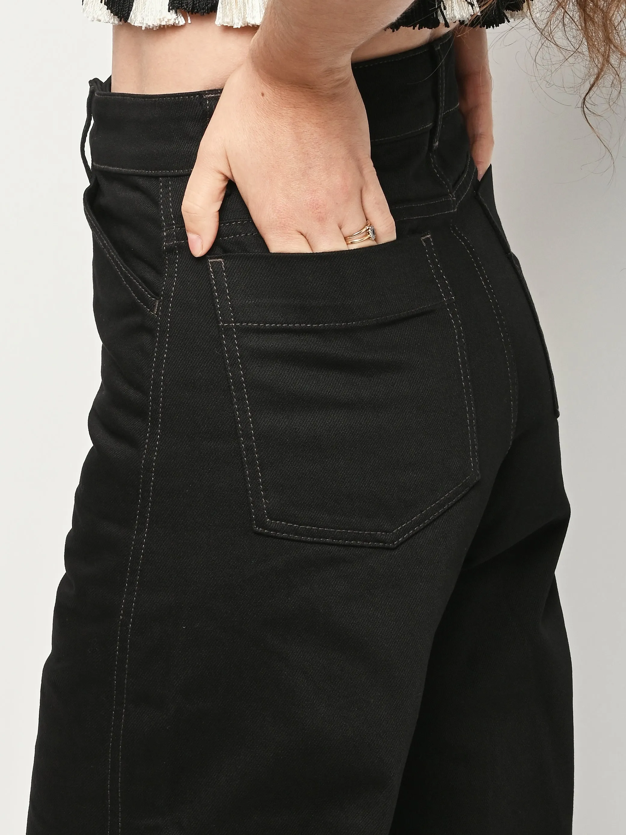 Black High Waisted Curved Pants sold by Frances May Houseline product image thumbnail 4