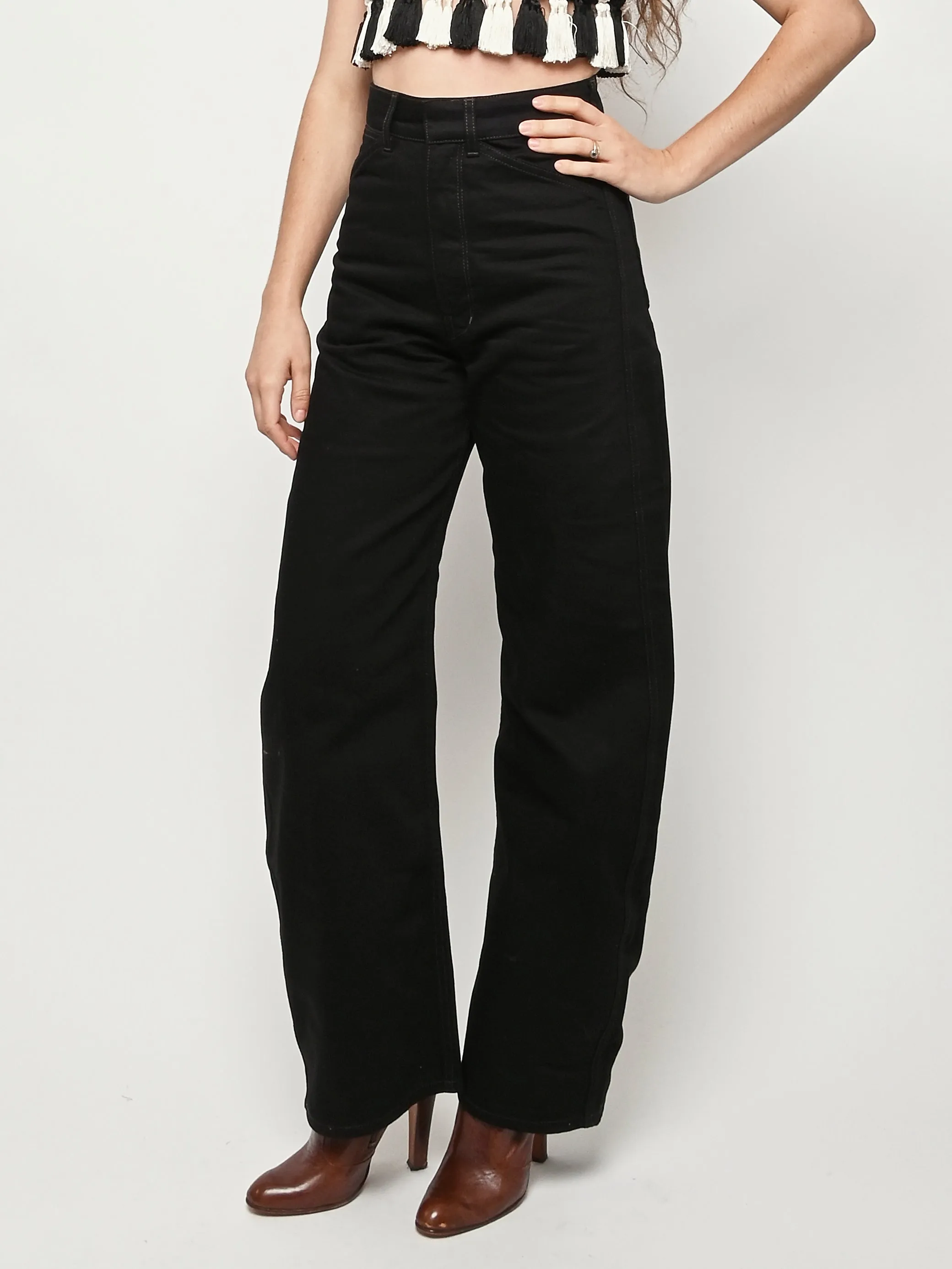 Black High Waisted Curved Pants sold by Frances May Houseline product image thumbnail 2