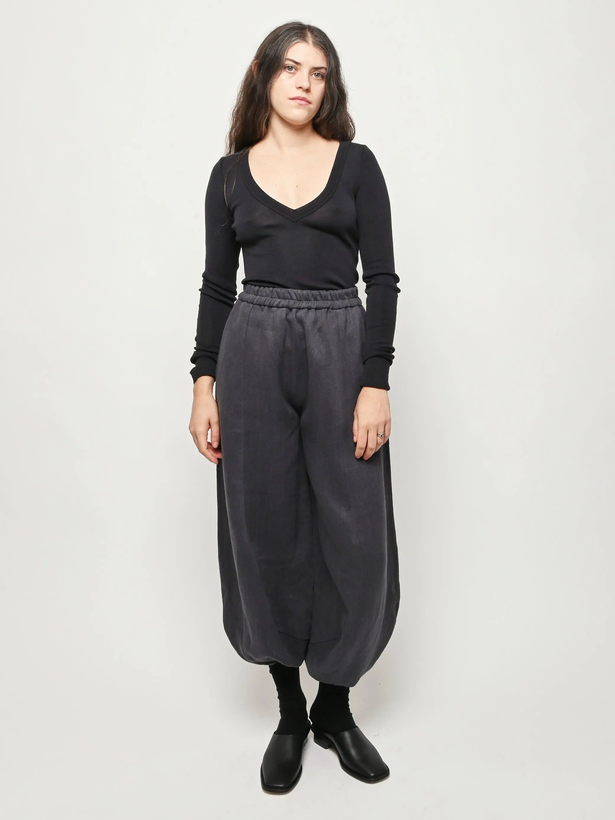 Granite Black Seamless V-Neck Top sold by Frances May Houseline