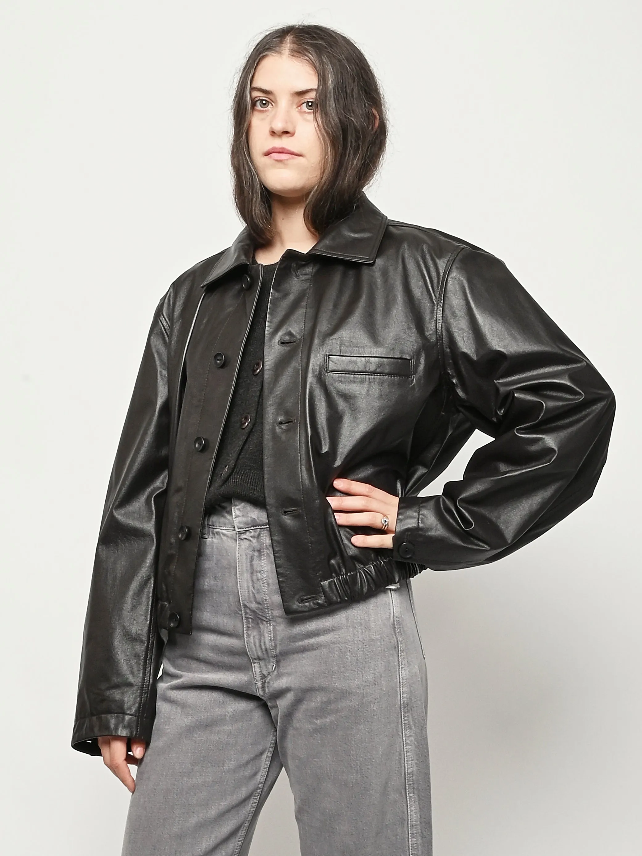 Black Cherry Soft Leather Blouson sold by Frances May Houseline product image thumbnail 2