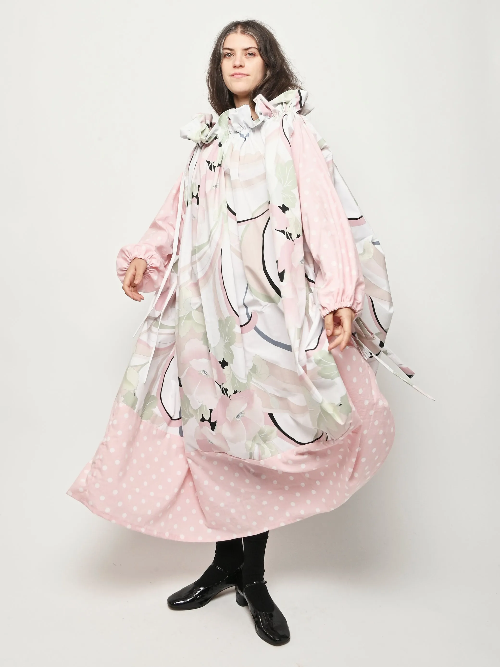 Pink Polka Dot L/S Ruffled Maxi Dress sold by Frances May Houseline