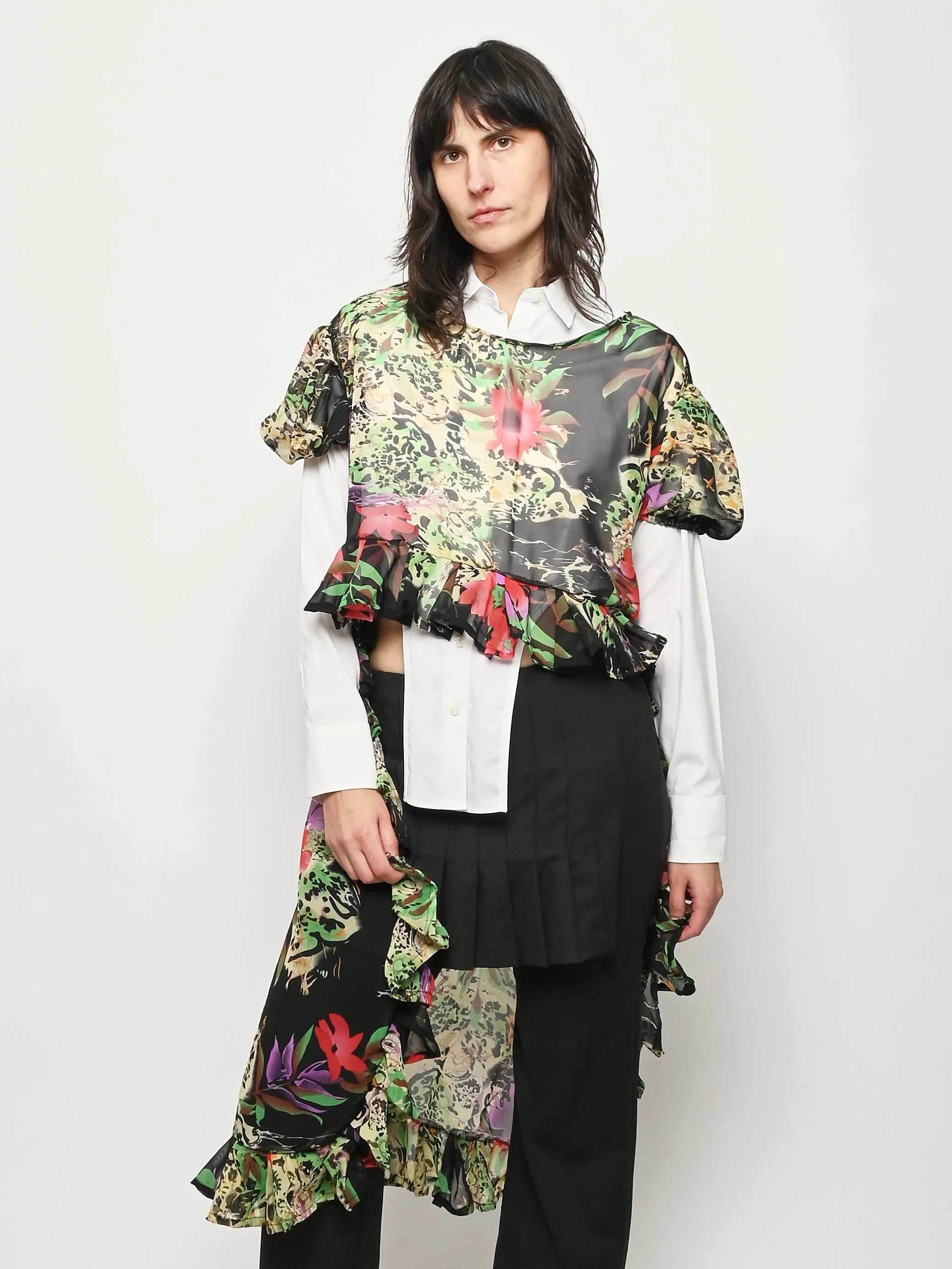 Black Sheer Cheetah Hi Lo Puff Sleeve Top sold by Frances May Houseline product image thumbnail 2