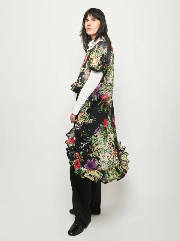 Black Sheer Cheetah Hi Lo Puff Sleeve Top sold by Frances May Houseline