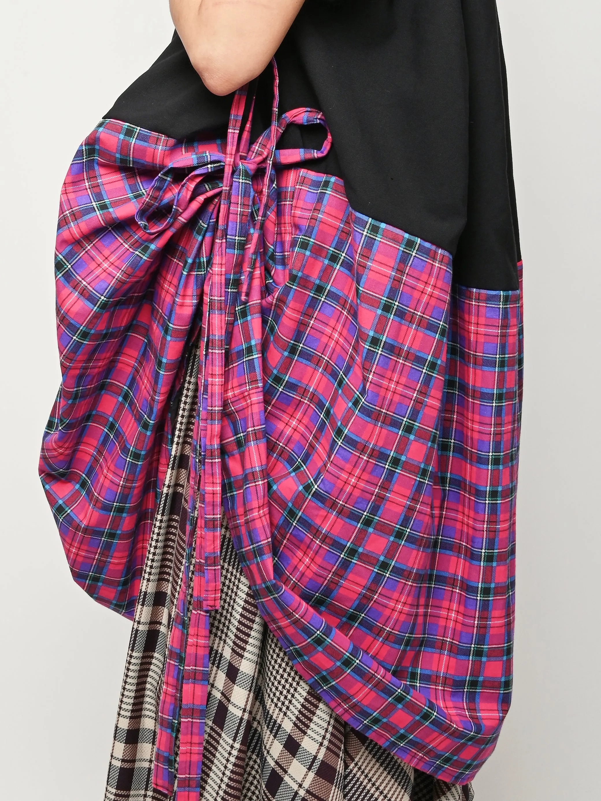 Black/Pink Plaid Puff Sleeve Dress sold by Frances May Houseline product image thumbnail 3