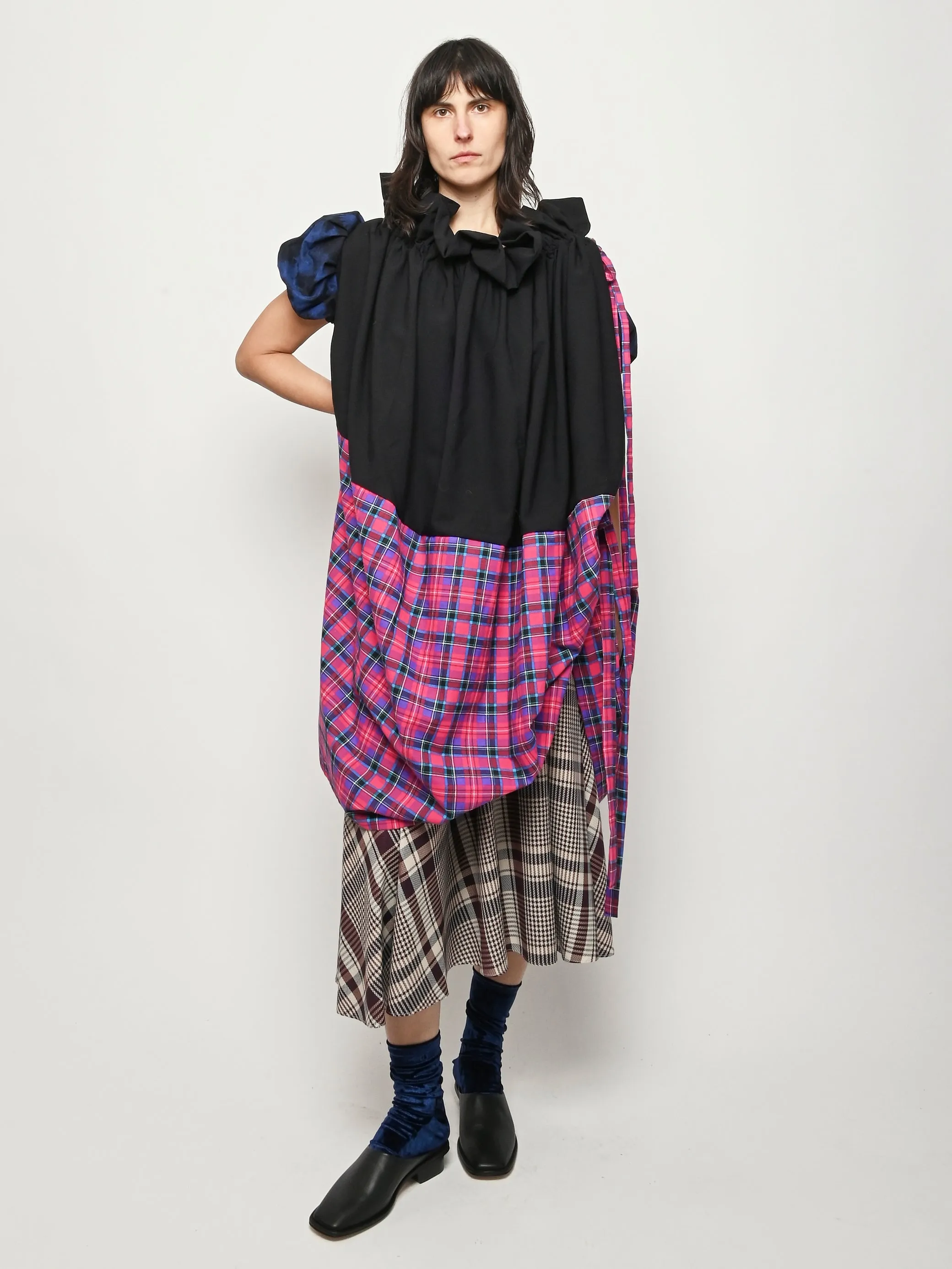Black/Pink Plaid Puff Sleeve Dress sold by Frances May Houseline product image thumbnail 2