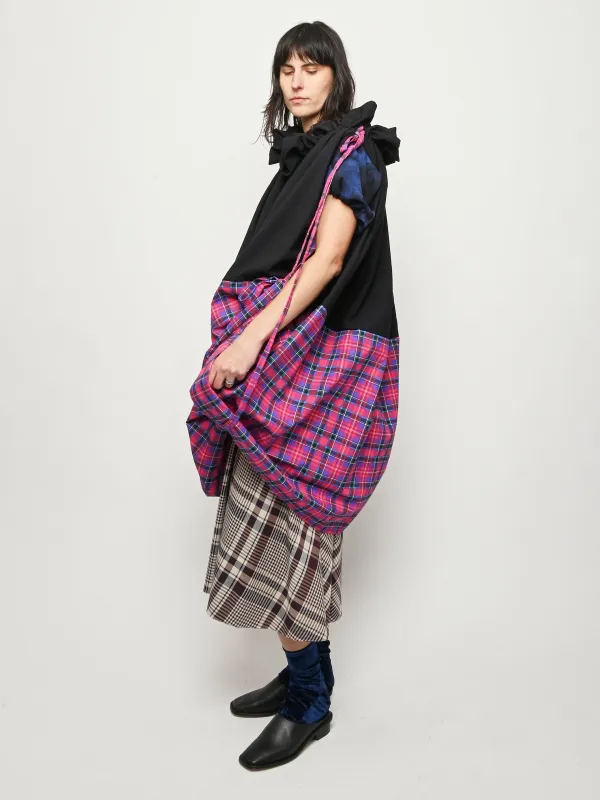 Black/Pink Plaid Puff Sleeve Dress sold by Frances May Houseline