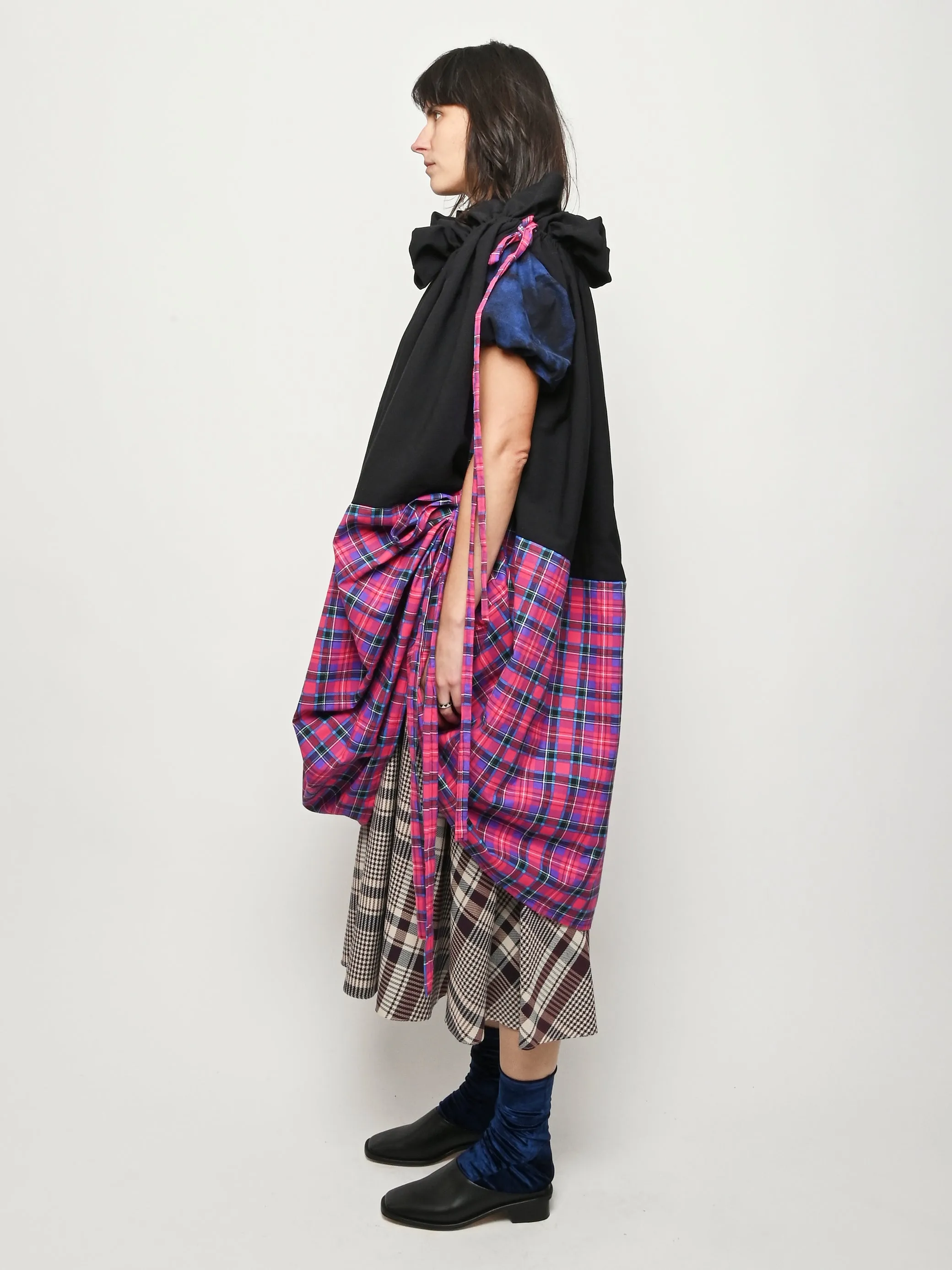 Black/Pink Plaid Puff Sleeve Dress sold by Frances May Houseline product image thumbnail 5