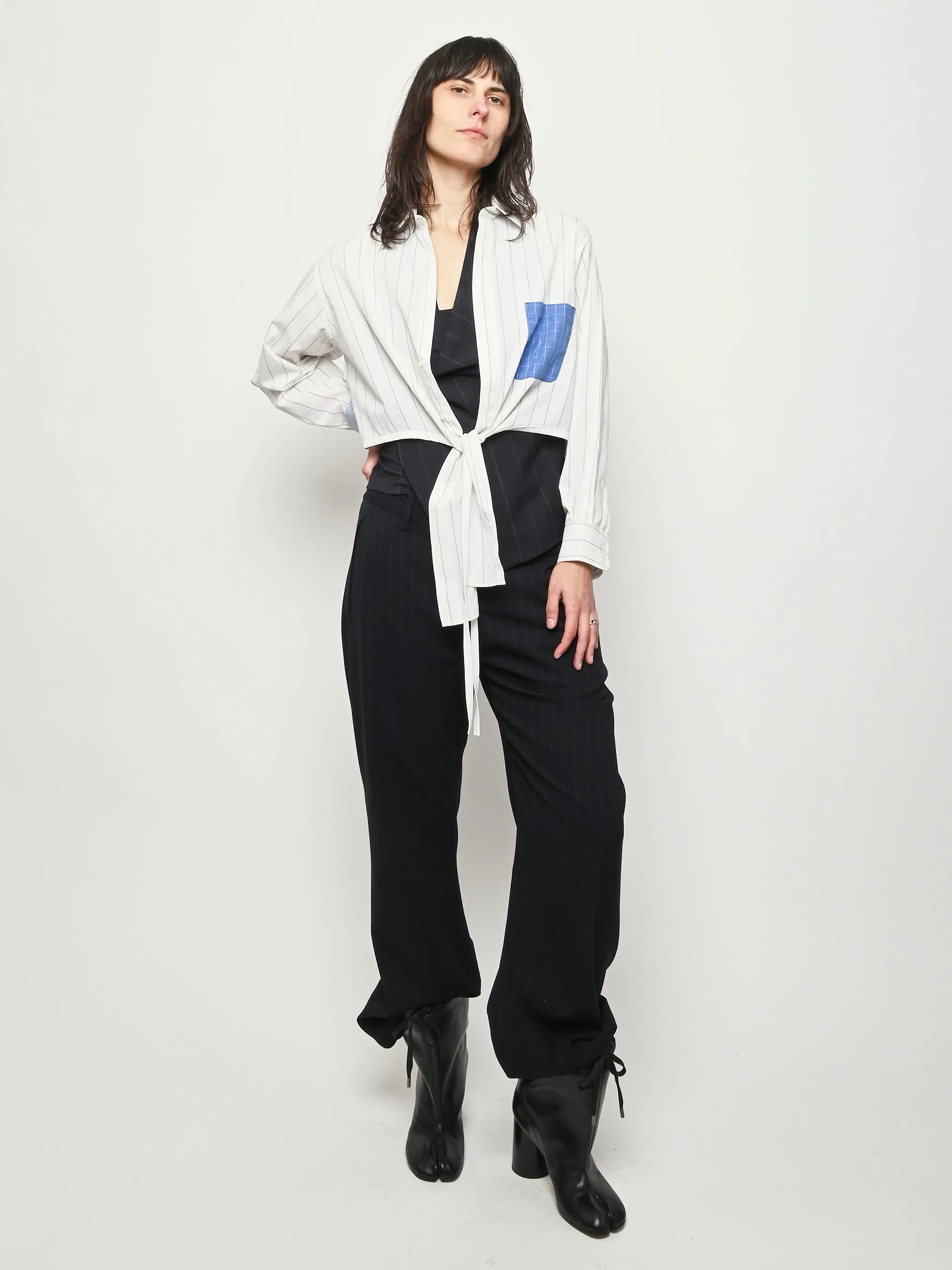 White/Blue Grid Arch Shirt sold by Frances May Houseline