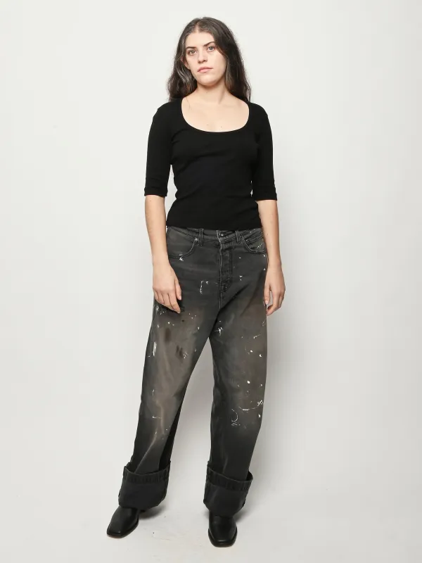 Black Celine Half-Sleeve Top sold by Frances May Houseline