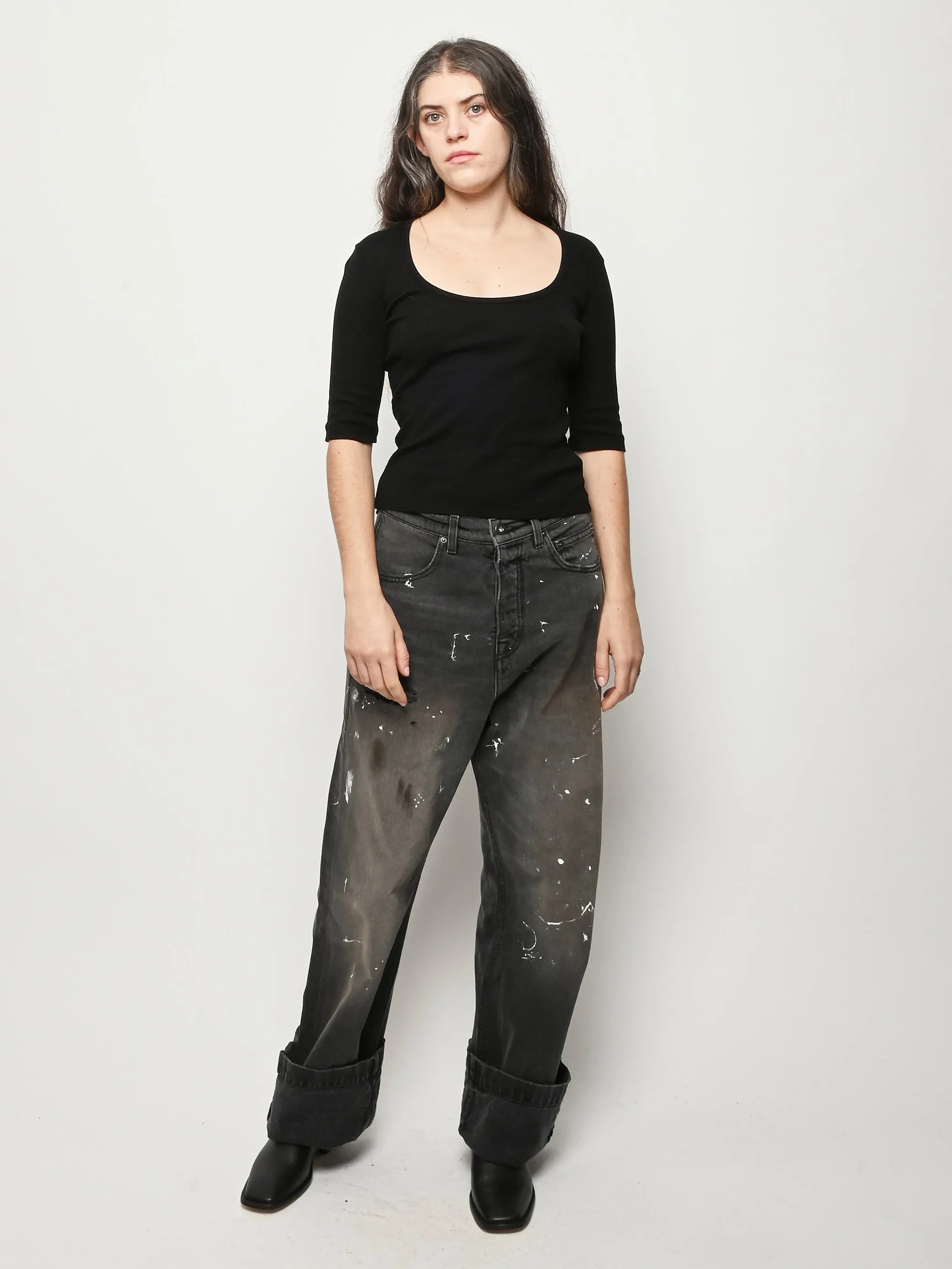 Black Celine Half-Sleeve Top sold by Frances May Houseline