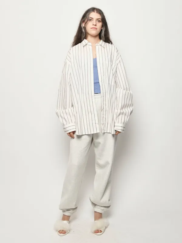 Burgundy Stripe Big Button Up sold by Frances May Houseline