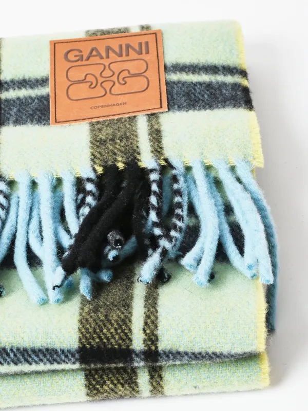 Yellow Pear Double Face Wool Check Scarf made by Ganni